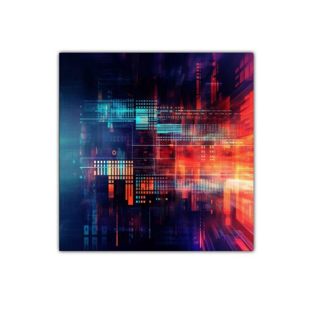 Cuadro abstracto con vibrantes luces urbanas y geometría digital