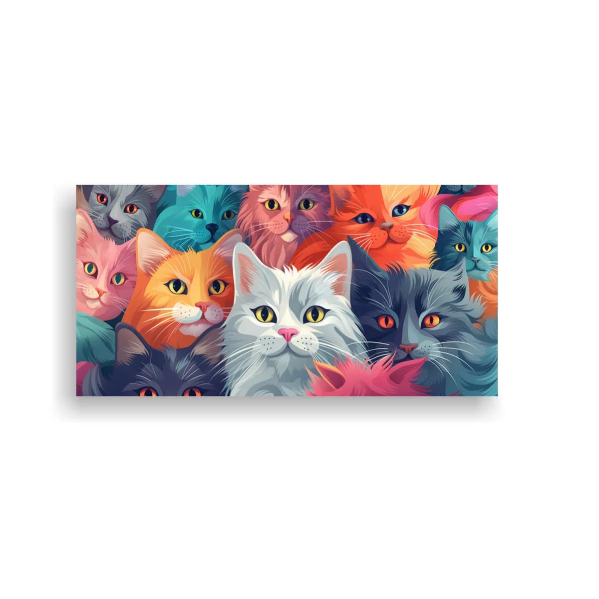 Cuadro grupo de gatos de colores con rostros superpuestos