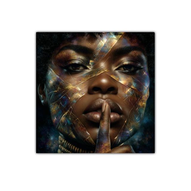 Retrato femenino con efecto de fractura dorada y misterio