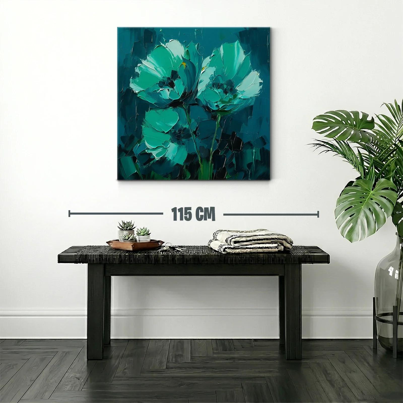 Cuadro floral pintura moderna en tonos verdes y azules — miniatura 2