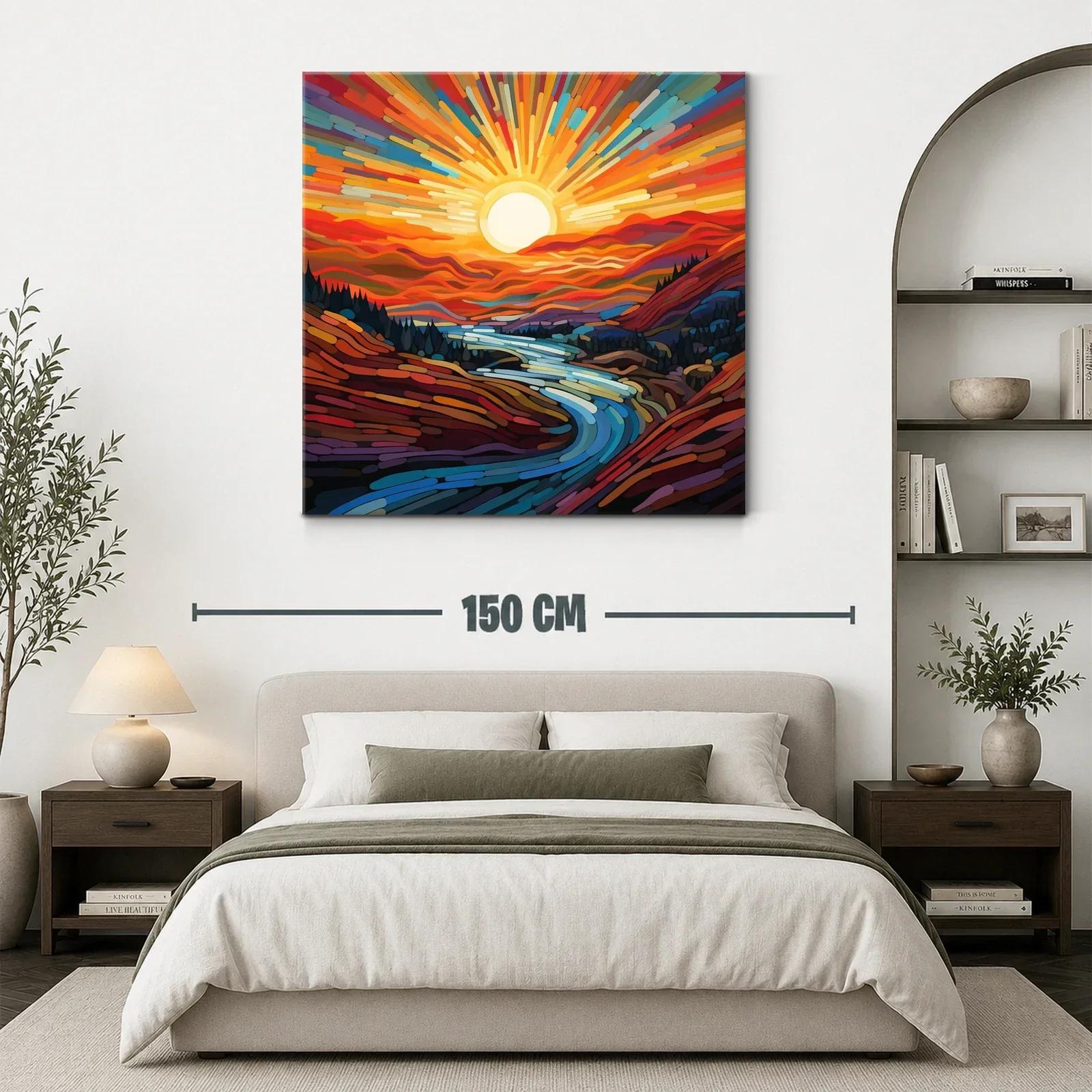 Paisaje vibrante con río y sol radiante al amanecer — miniatura 3