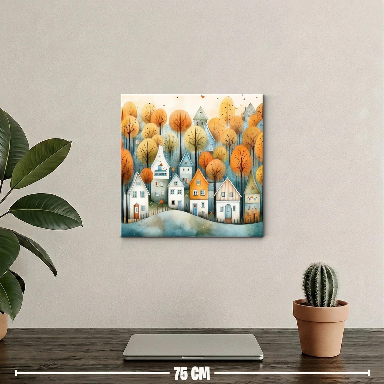 Paisaje encantador con casas y árboles en tonos otoñales — miniatura 2