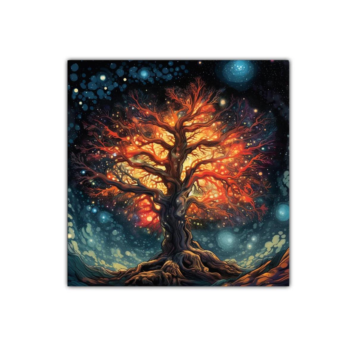Árbol de luz en noche estrellada vibrante y mágica