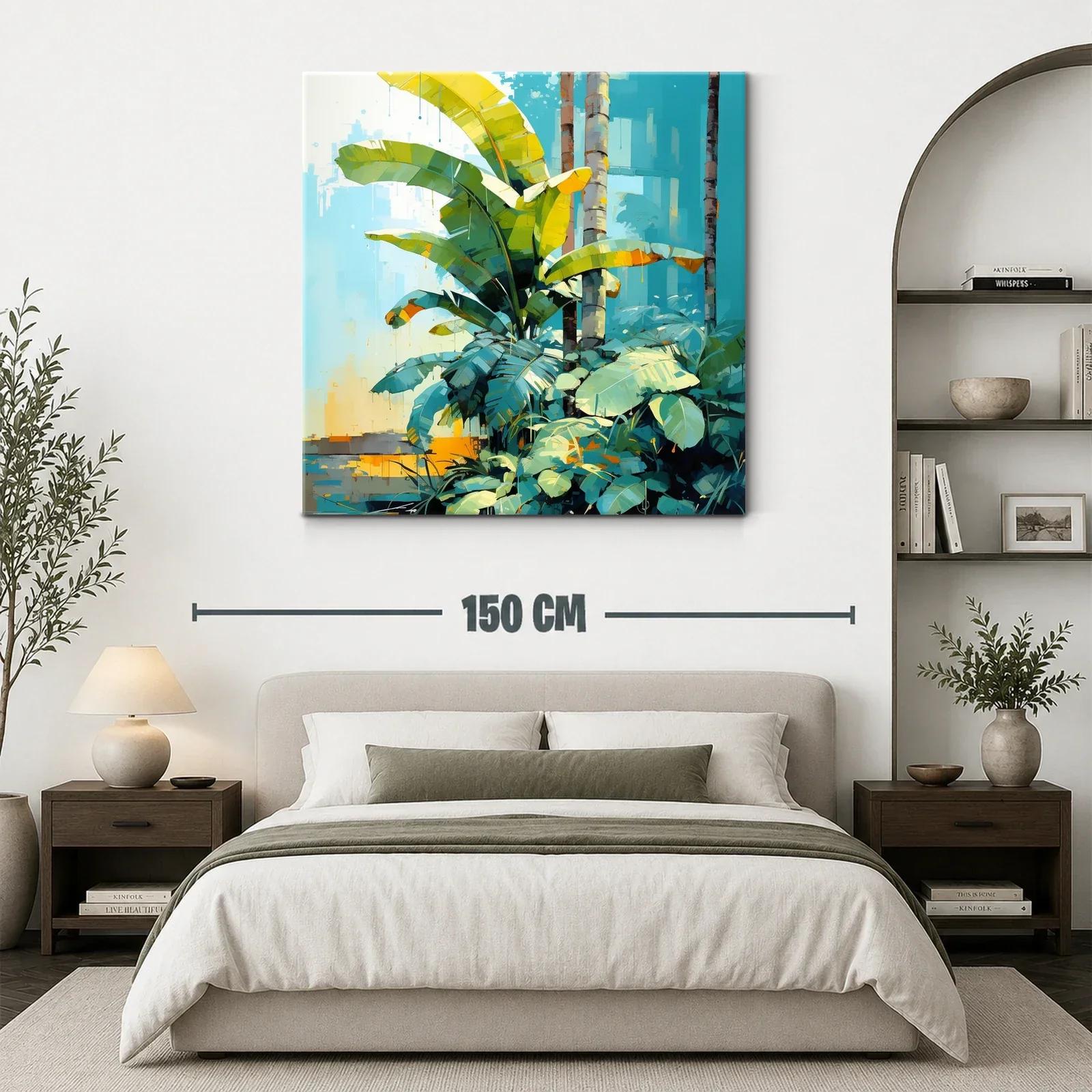 Exuberante jungla tropical con hojas verdes y luz cálida — miniatura 3