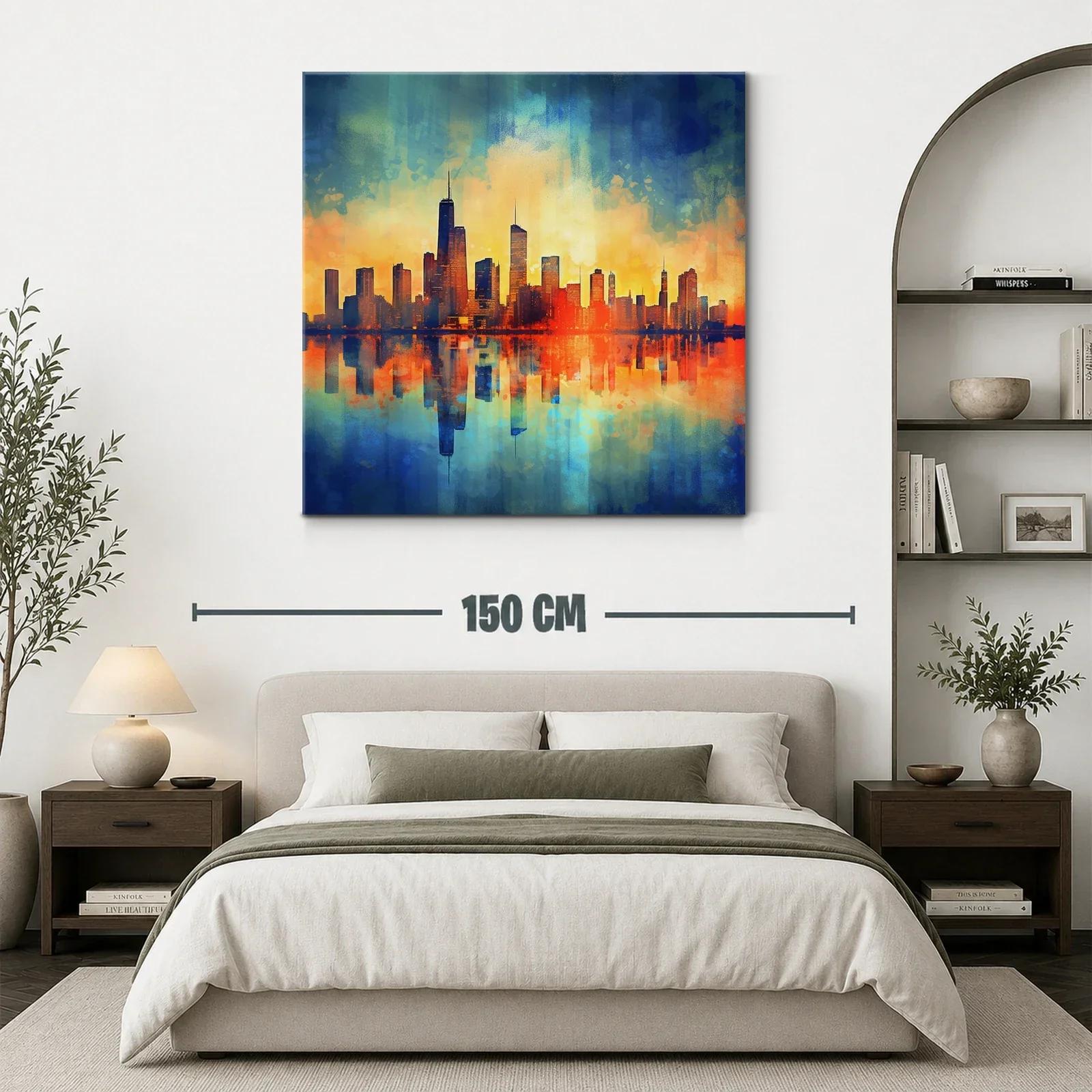 Vibrante paisaje urbano con reflejos al atardecer — miniatura 3