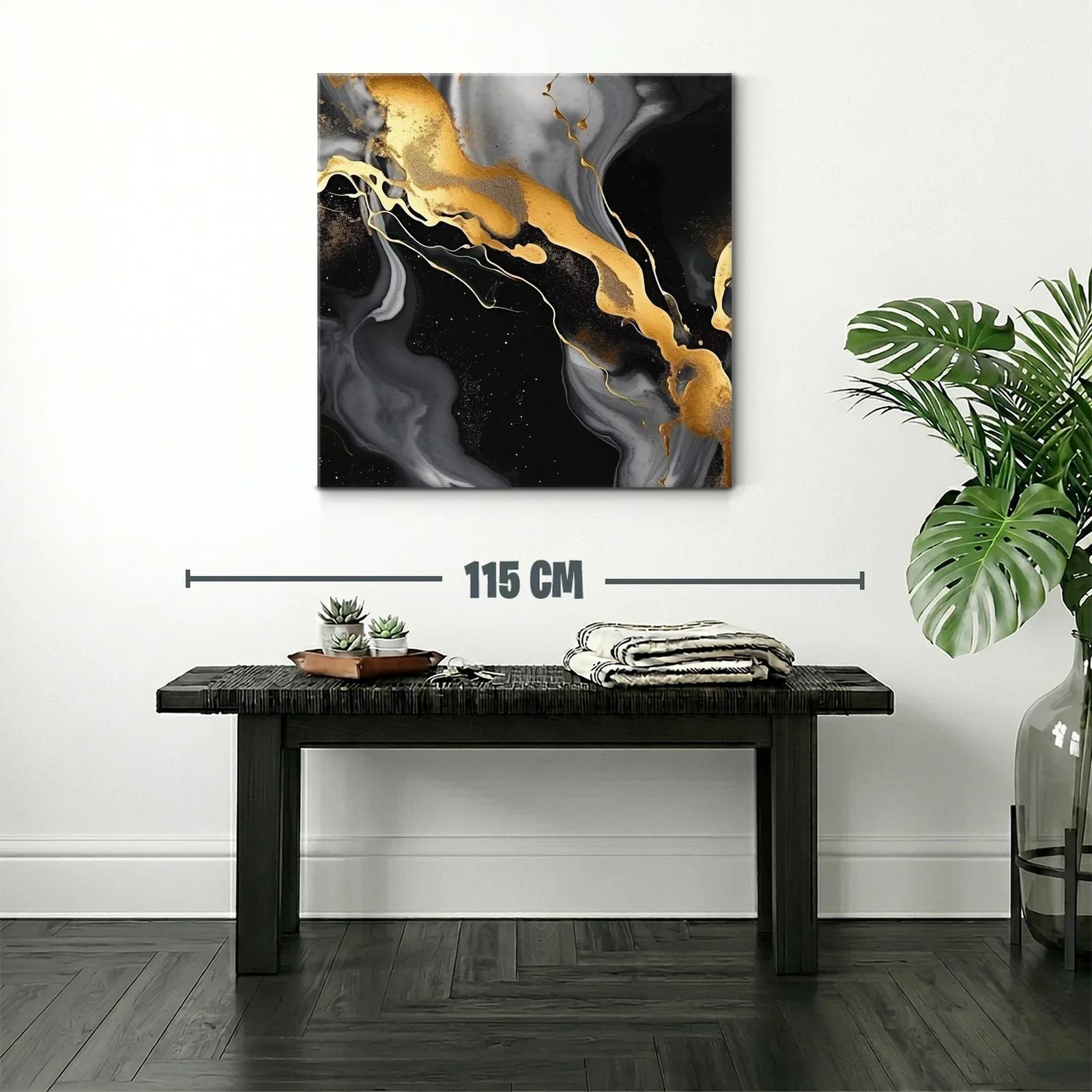 Cuadro abstracto con efectos dorados y negros elegantes — miniatura 2