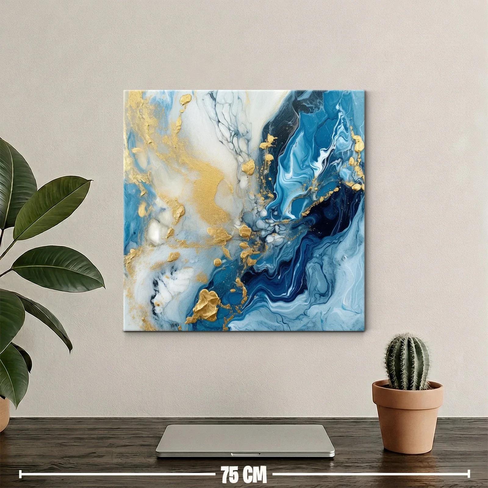 Cuadro abstracto con tonos azules y dorados elegantes — miniatura 2