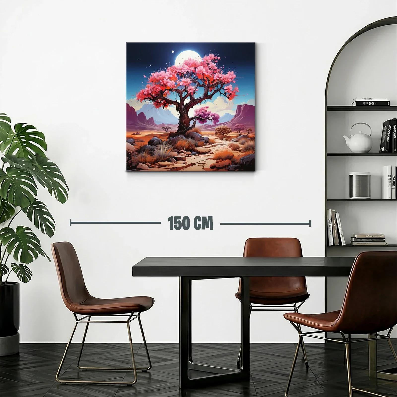 Árbol florido bajo luna llena en paisaje desértico — miniatura 2