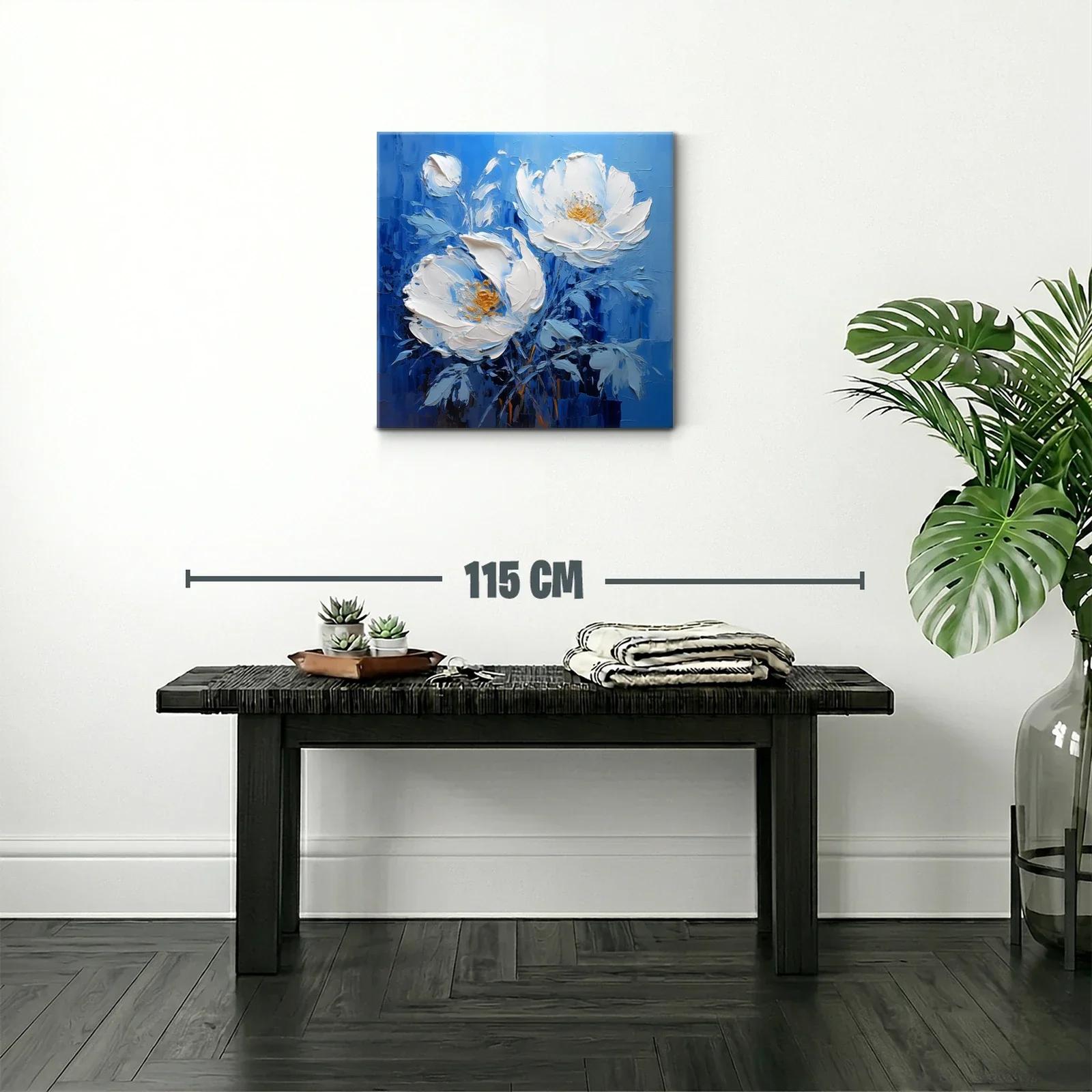 Cuadro con flores blancas sobre fondo azul intenso — miniatura 2