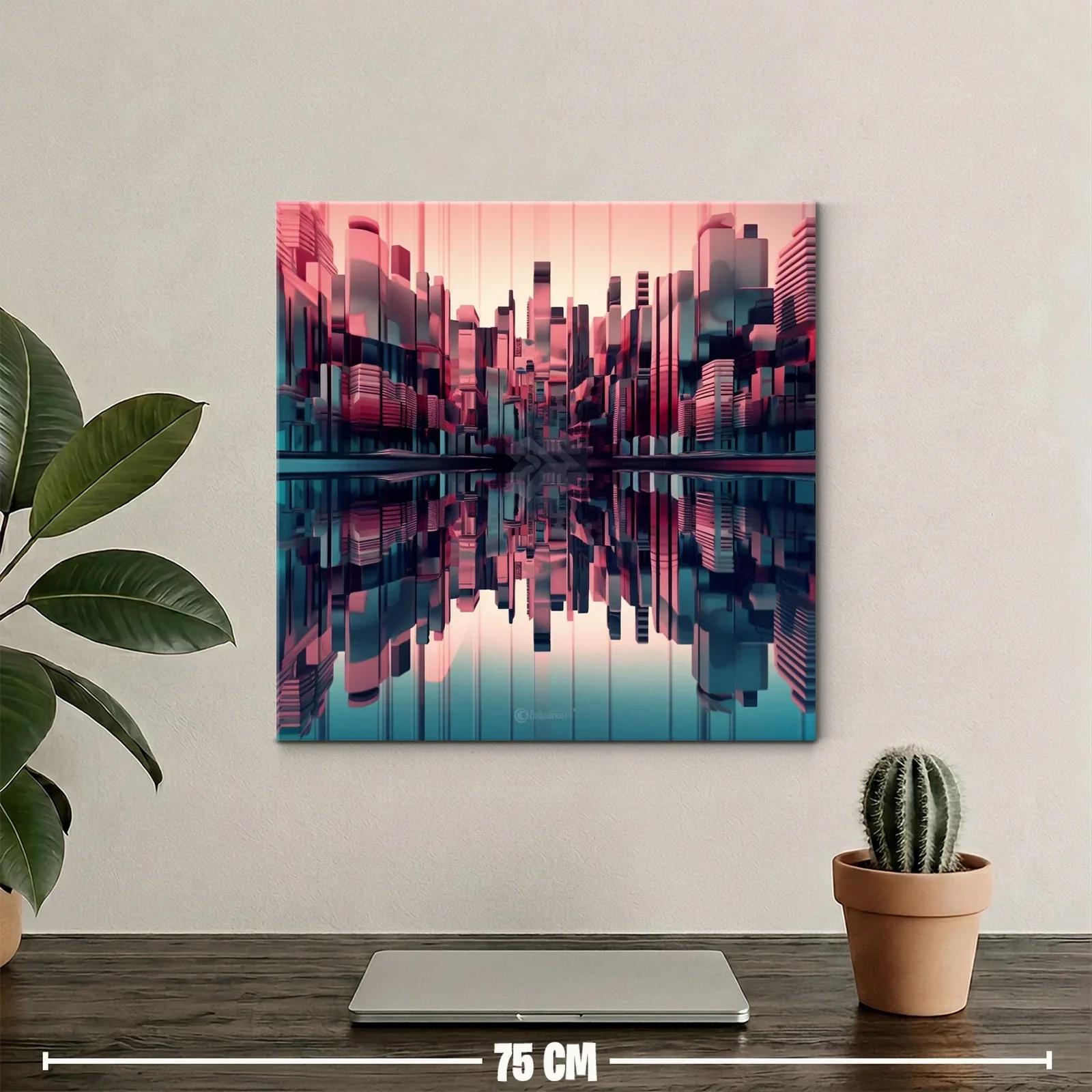 Ciudad futurista reflejada en tonos rosa y azul oscuro — miniatura 2