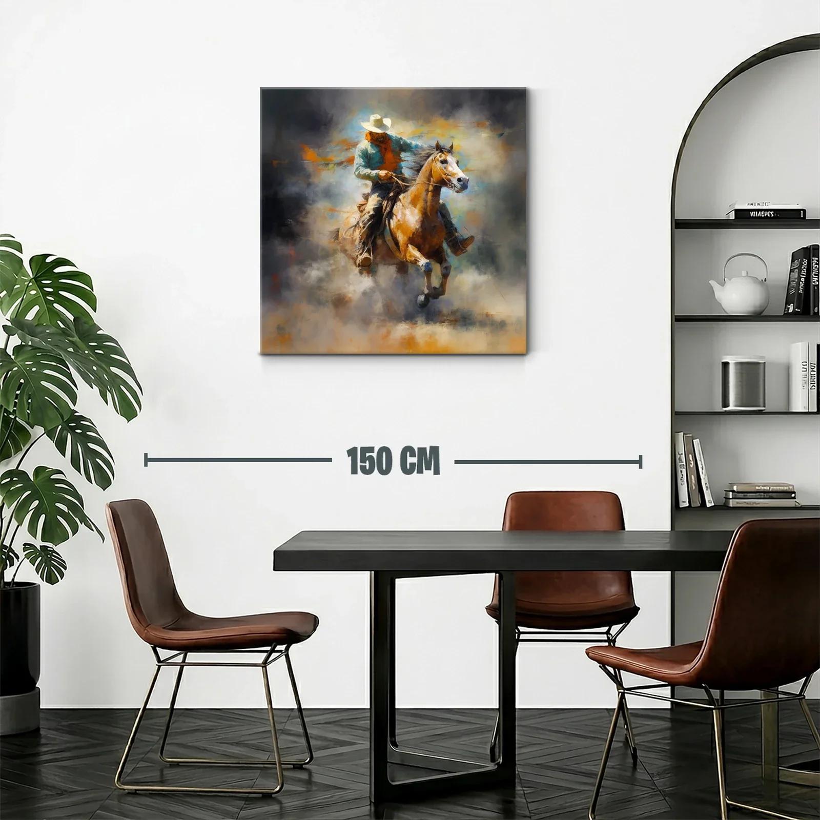 Cuadro de vaquero a caballo en movimiento con tonos cálidos — miniatura 2
