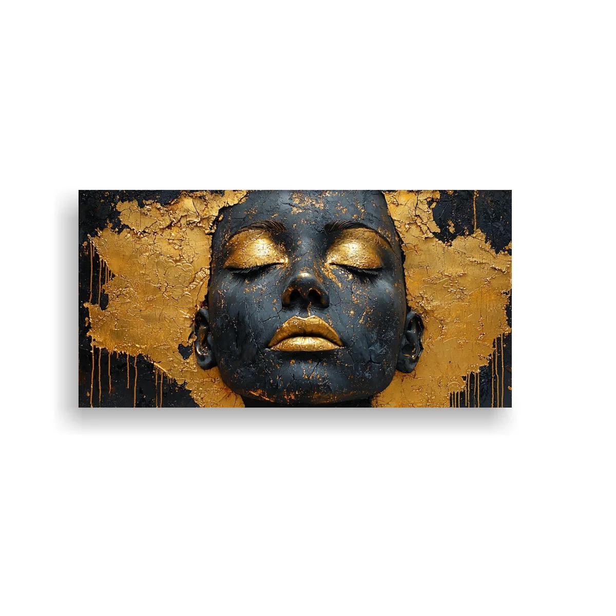 Cuadro rostro femenino con pan de oro y fondo negro