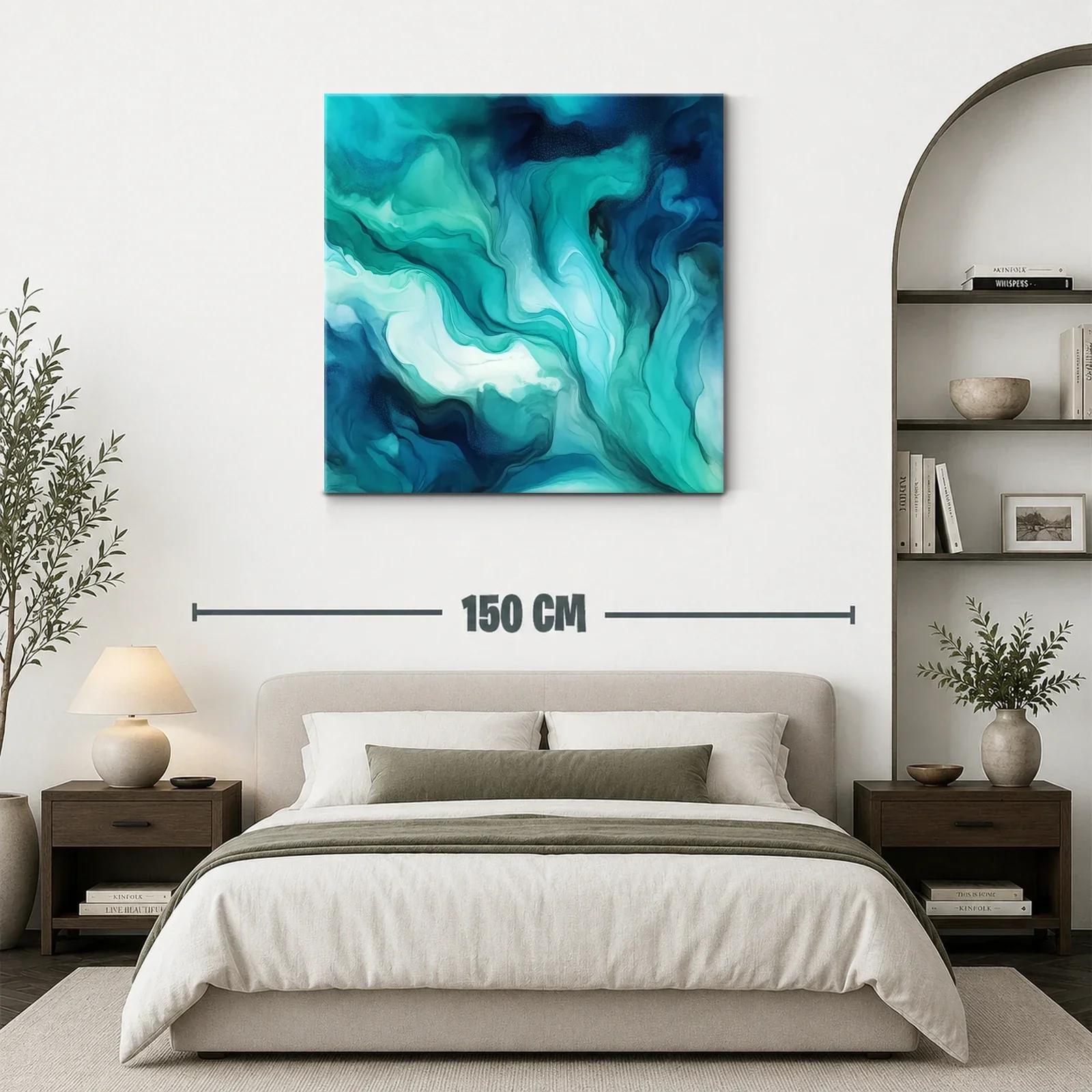 Cuadro abstracto en tonos aqua y azul marino — miniatura 3