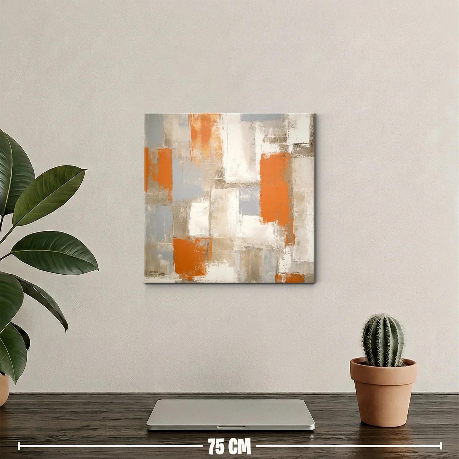 Cuadro abstracto tonos naranjas y neutros para salón moderno — miniatura 2