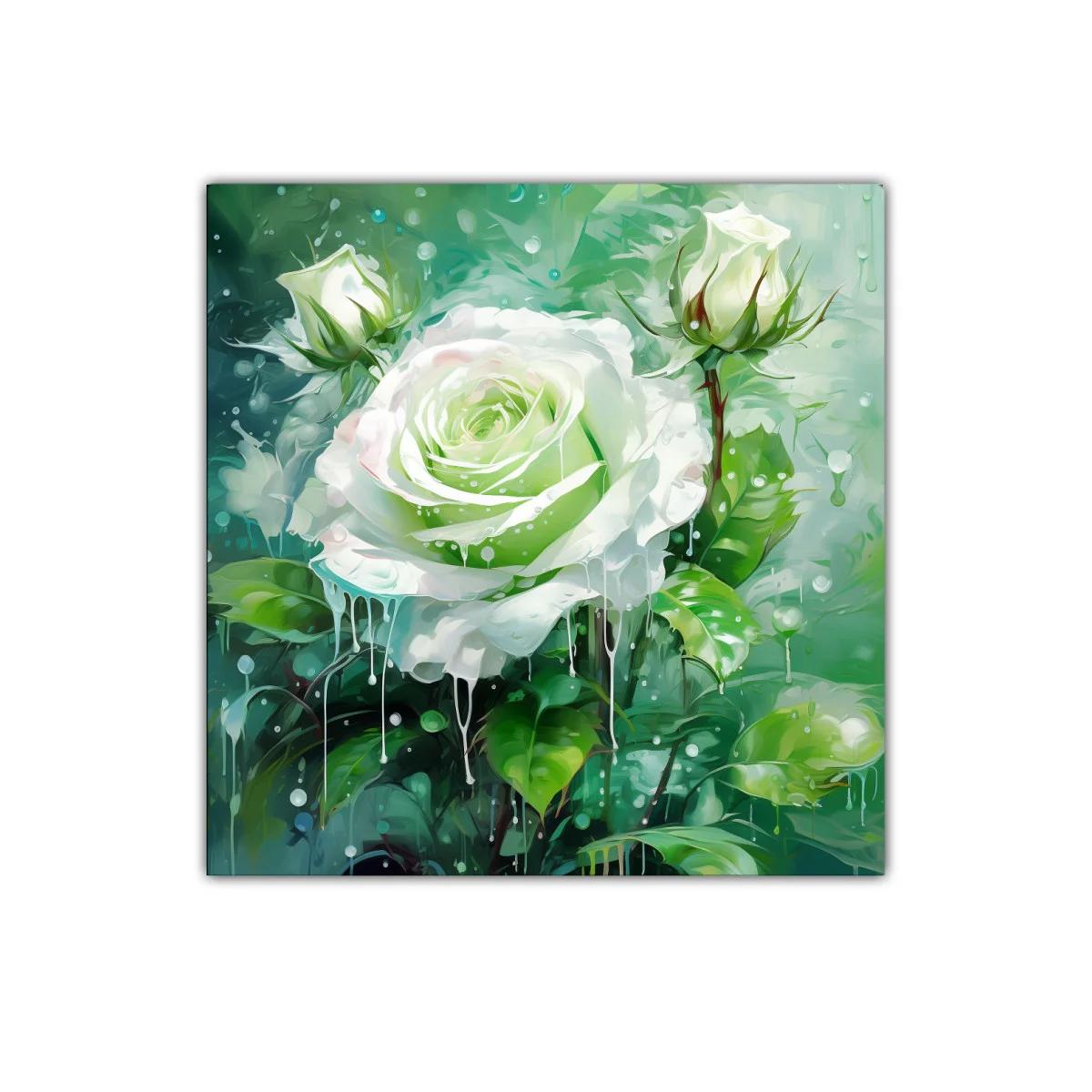 Rosa blanca sobre fondo verde con efecto acuarela — imagen principal