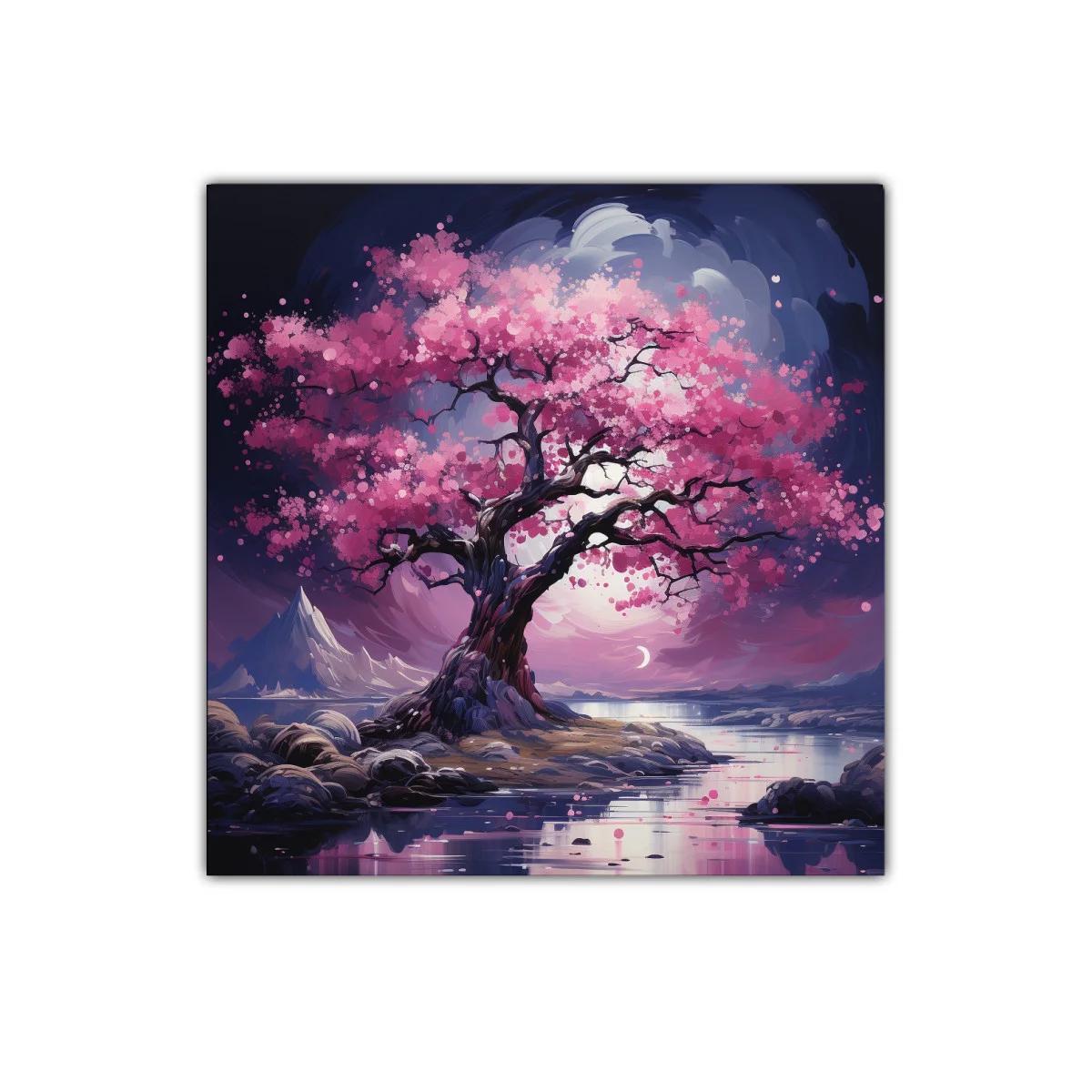 Árbol de Cerezo en Flor con Reflejos Nocturnos — imagen principal