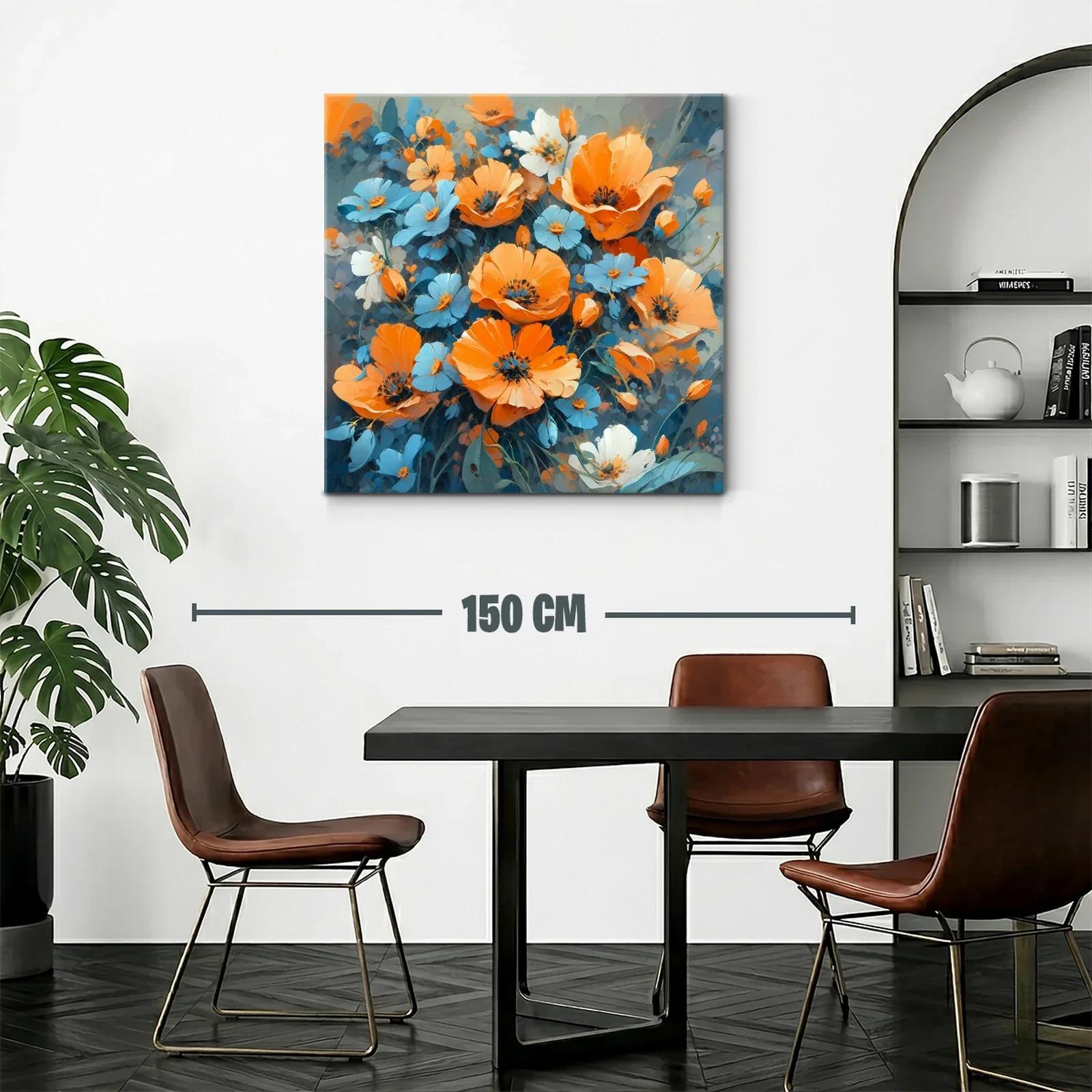 Cuadro floral vibrante en tonos naranja y azul — miniatura 2