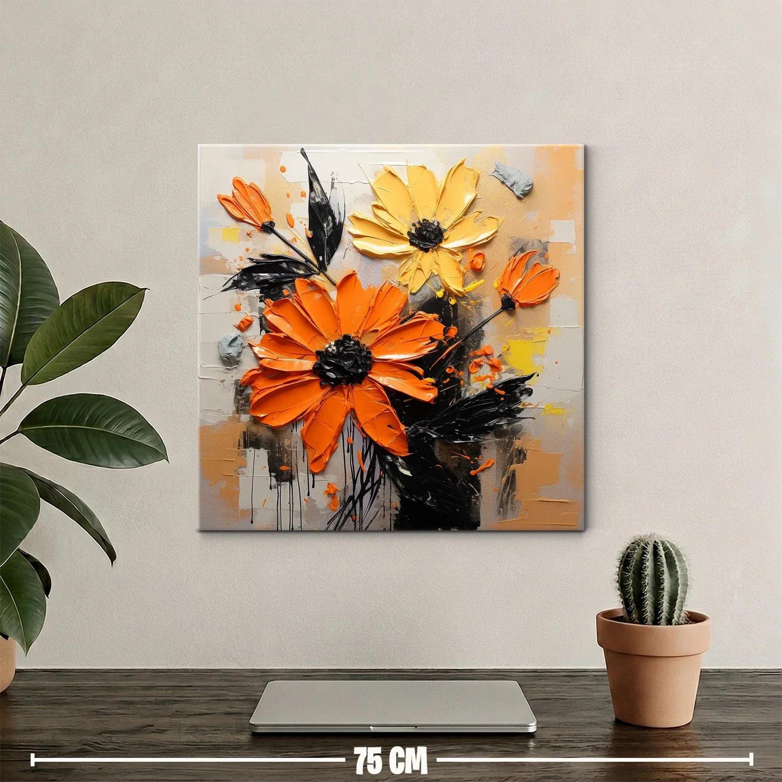 Cuadro floral en relieve con vibrantes tonos anaranjados y amarillos — miniatura 2