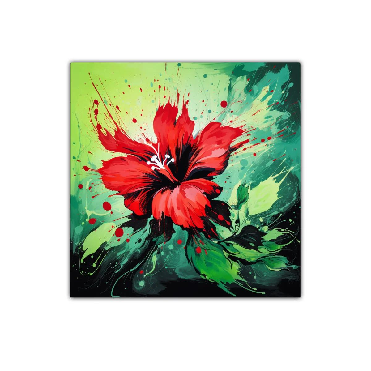 Impactante cuadro de flor roja vibrante y energía dinámica — imagen principal
