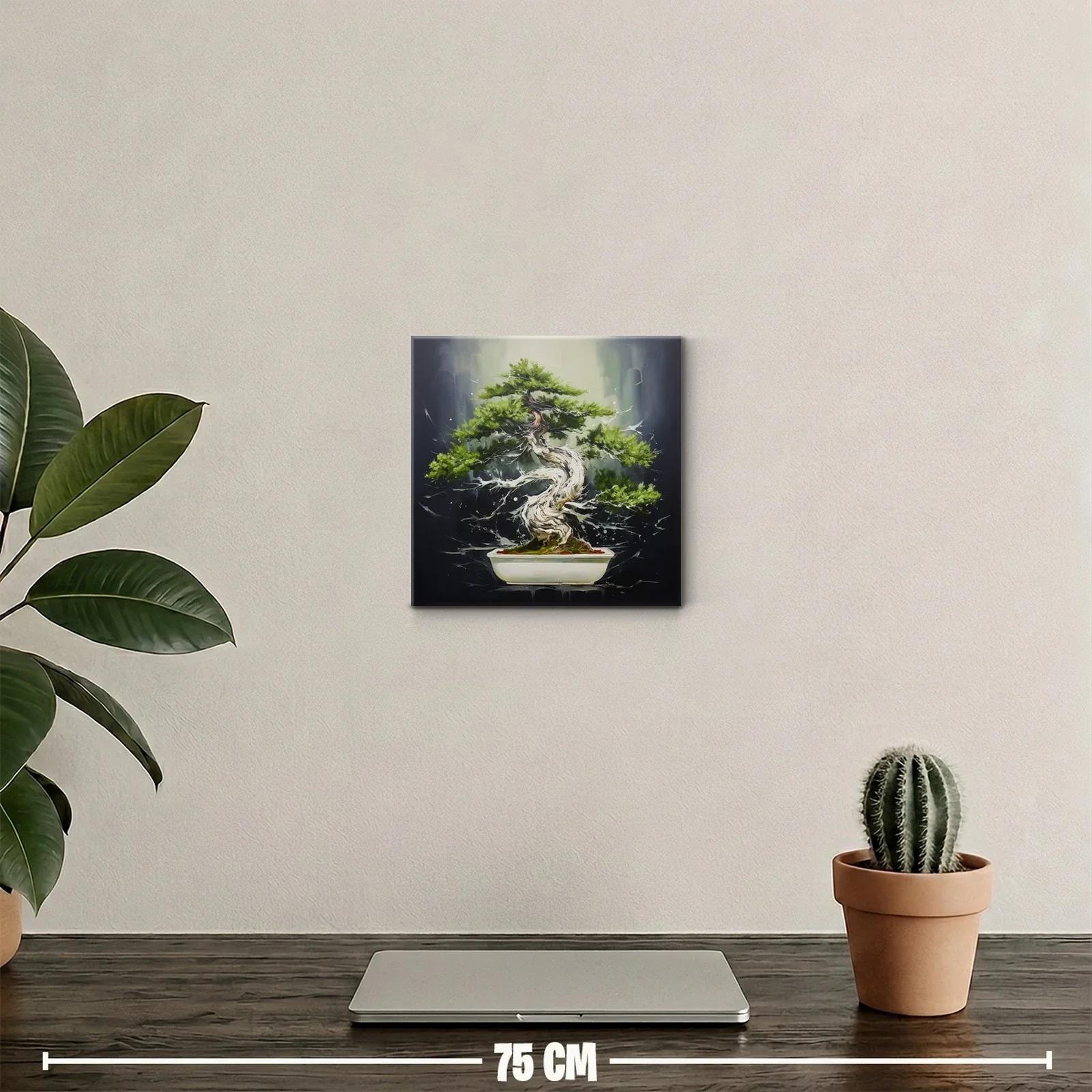 Cuadro decorativo con bonsái y fondo oscuro elegante — miniatura 2