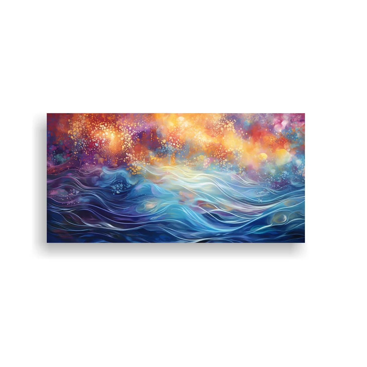 Cuadro olas marinas abstractas con destellos dorados — imagen principal