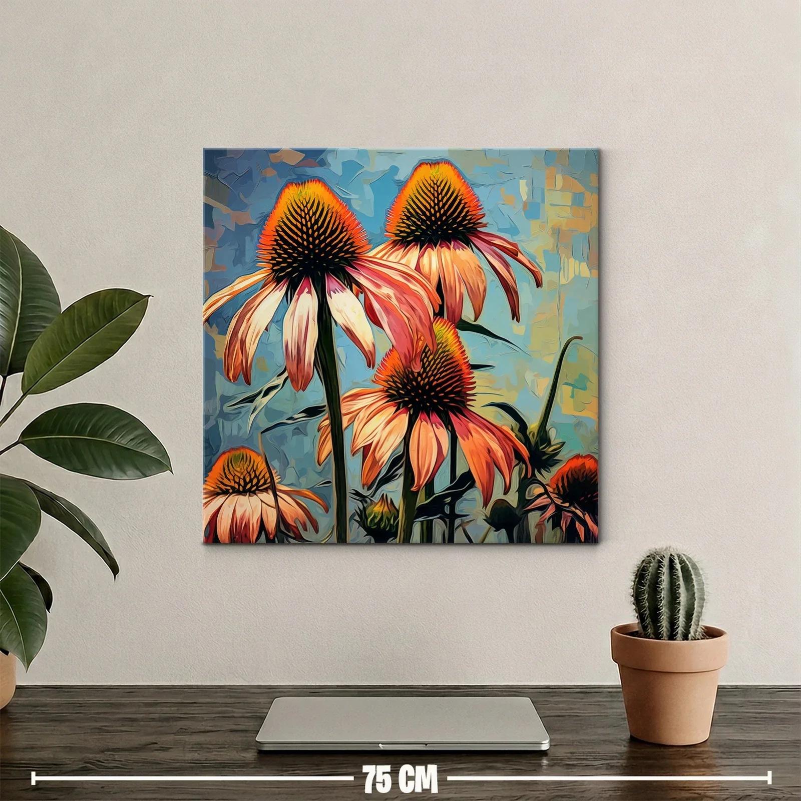 Flores vibrantes con tonos cálidos sobre fondo azul — miniatura 2