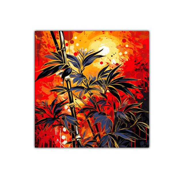 Cuadro decorativo con planta bambú en tonos cálidos vibrantes
