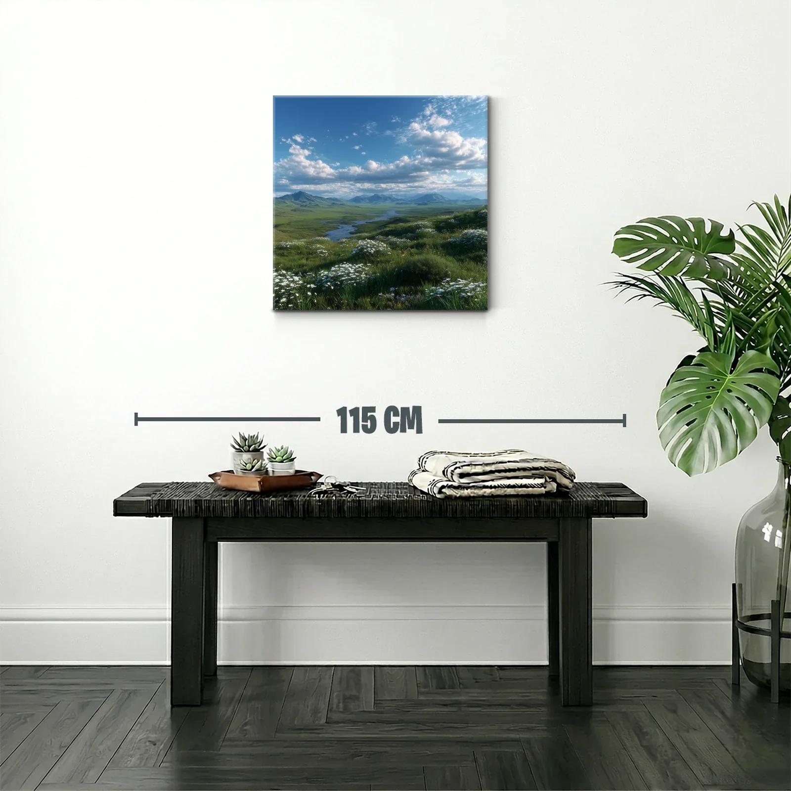 Paisaje campestre con flores blancas y cielo azul — miniatura 2