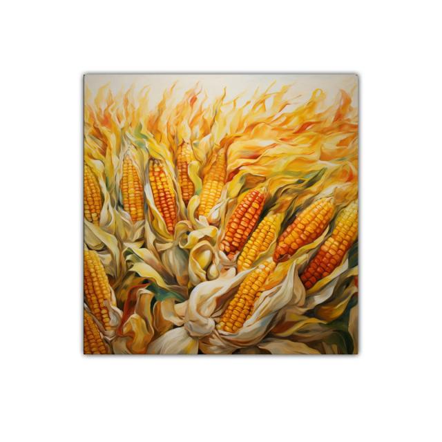 Cuadro decorativo con espigas de maíz dorado y cálido