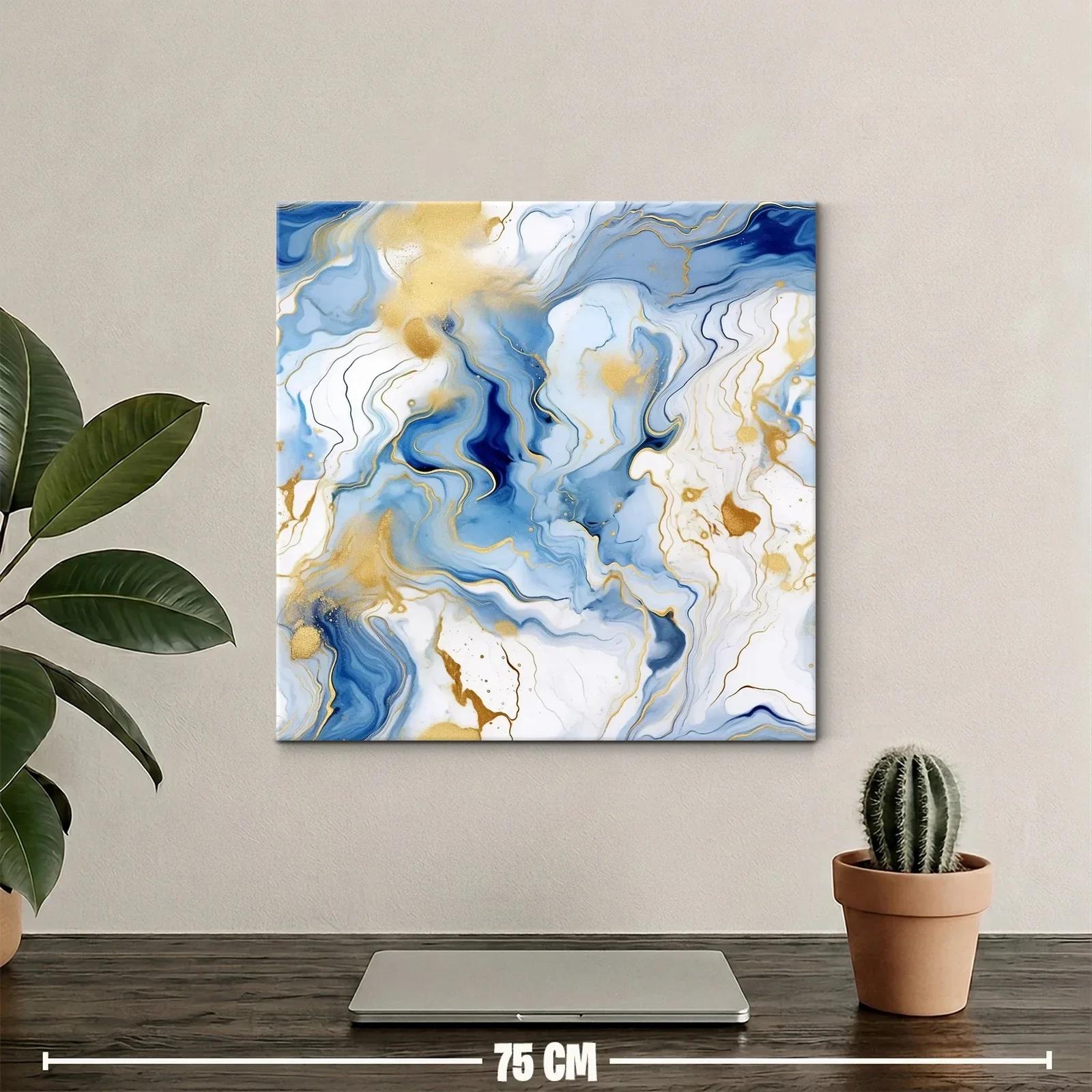 Cuadro abstracto con tonos azules y detalles dorados — miniatura 2