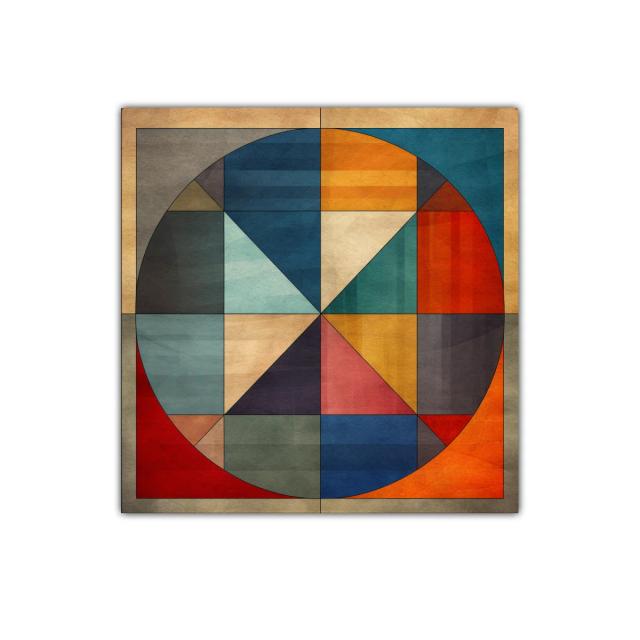 Cuadro geométrico con formas circulares y rectangulares coloridas