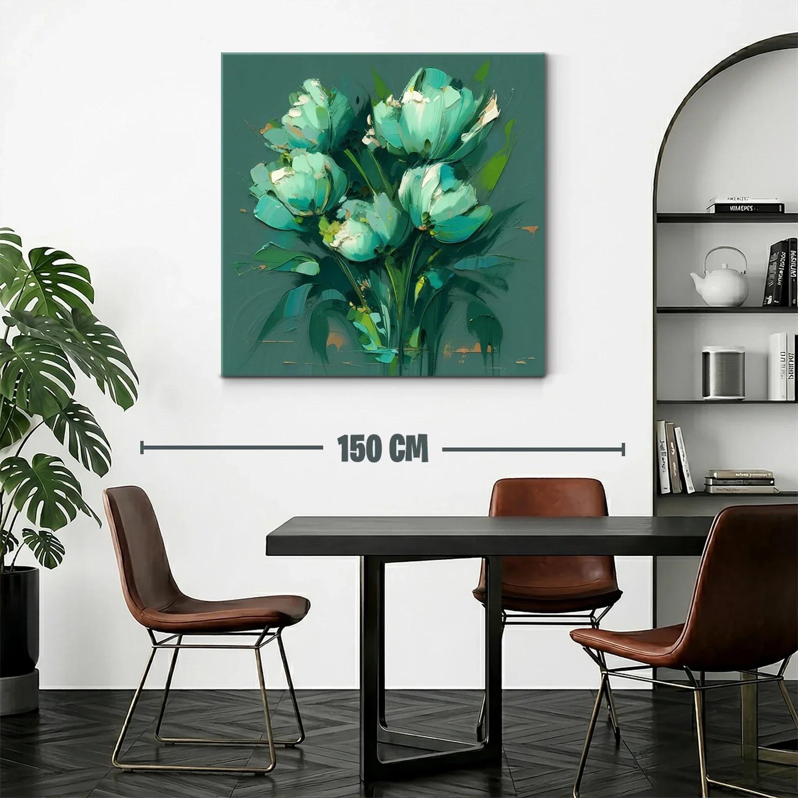 Cuadro moderno de flores en tonos verdes y azules — miniatura 2