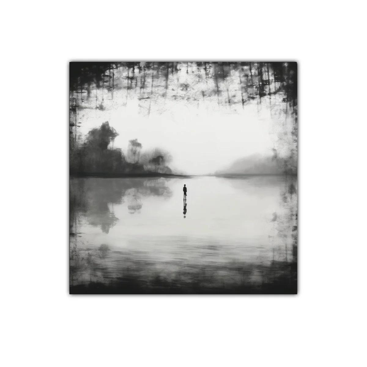 Paisaje minimalista en blanco y negro con figura solitaria — imagen principal