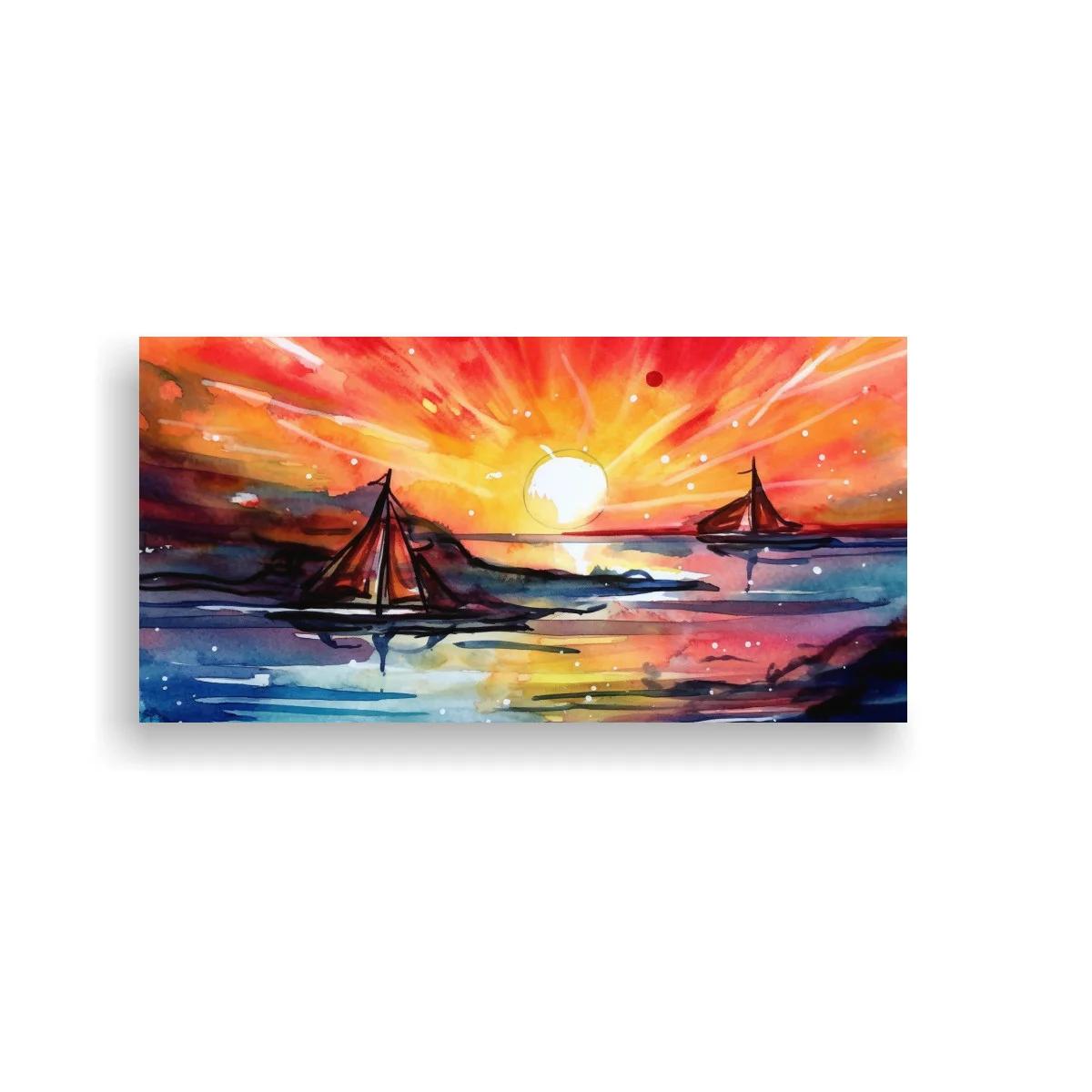 Cuadro veleros al atardecer con sol brillante