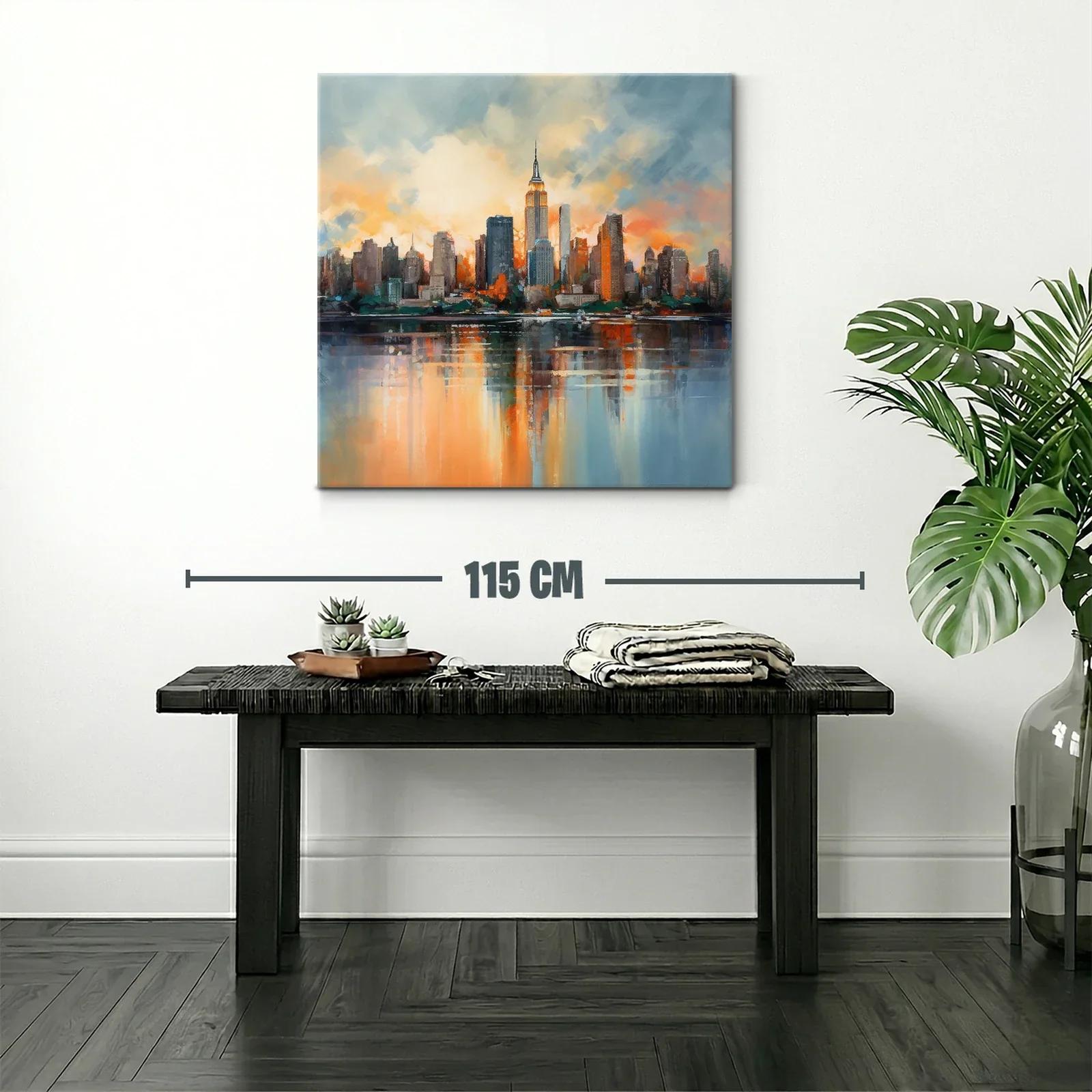 Atardecer vibrante en skyline urbano con reflejos en agua — miniatura 2