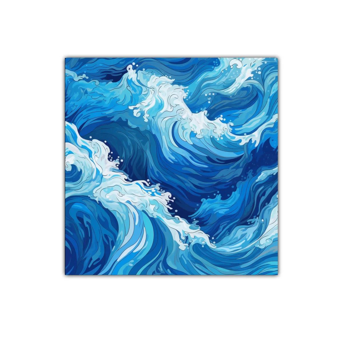 Cuadro moderno con diseño abstracto de olas en tonos azules