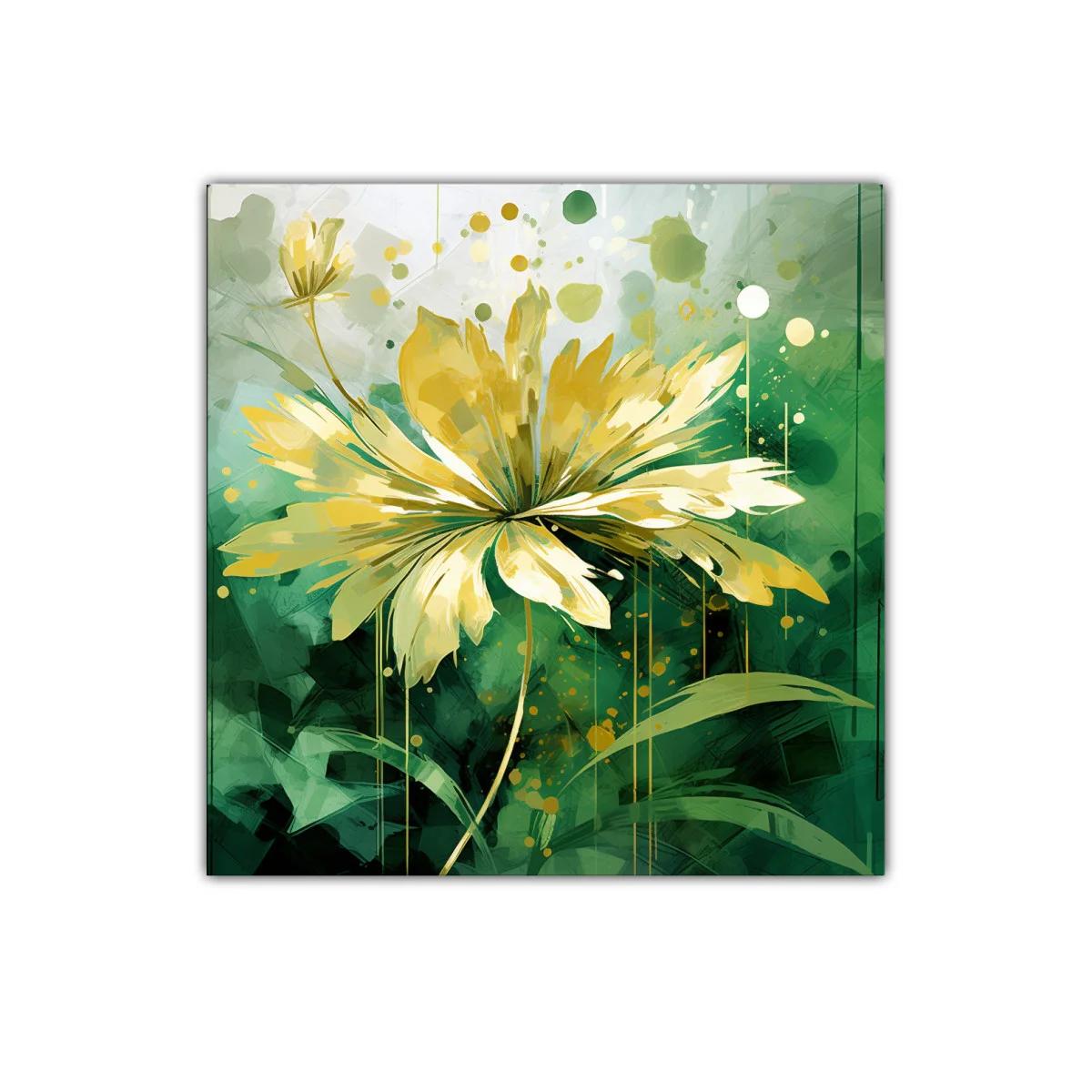 Cuadro decorativo con flor amarilla y fondo verde vibrante — imagen principal