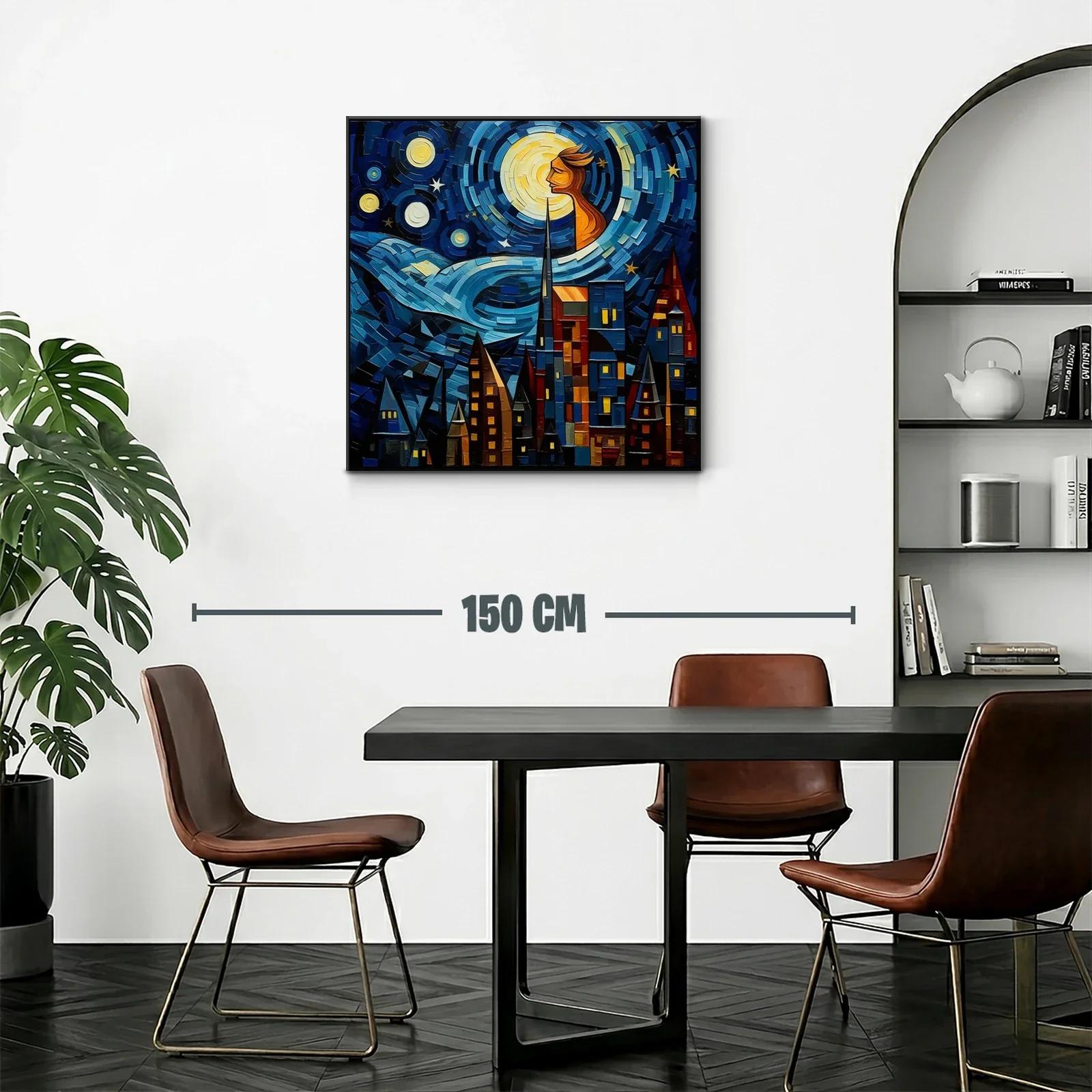 Paisaje urbano bajo un cielo estrellado con figura luminosa — miniatura 2