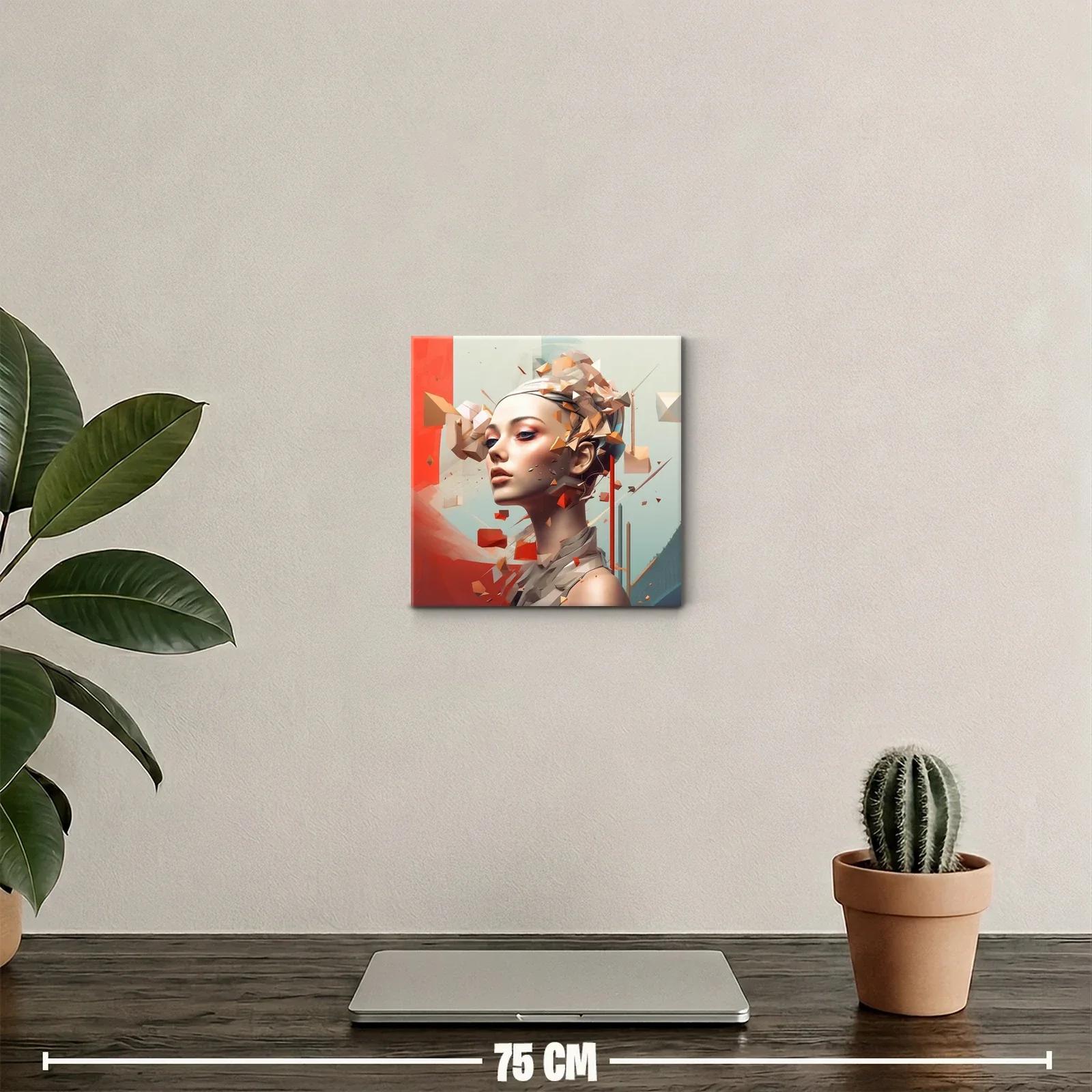 Retrato abstracto femenino con elementos geométricos en tonos cálidos — miniatura 2