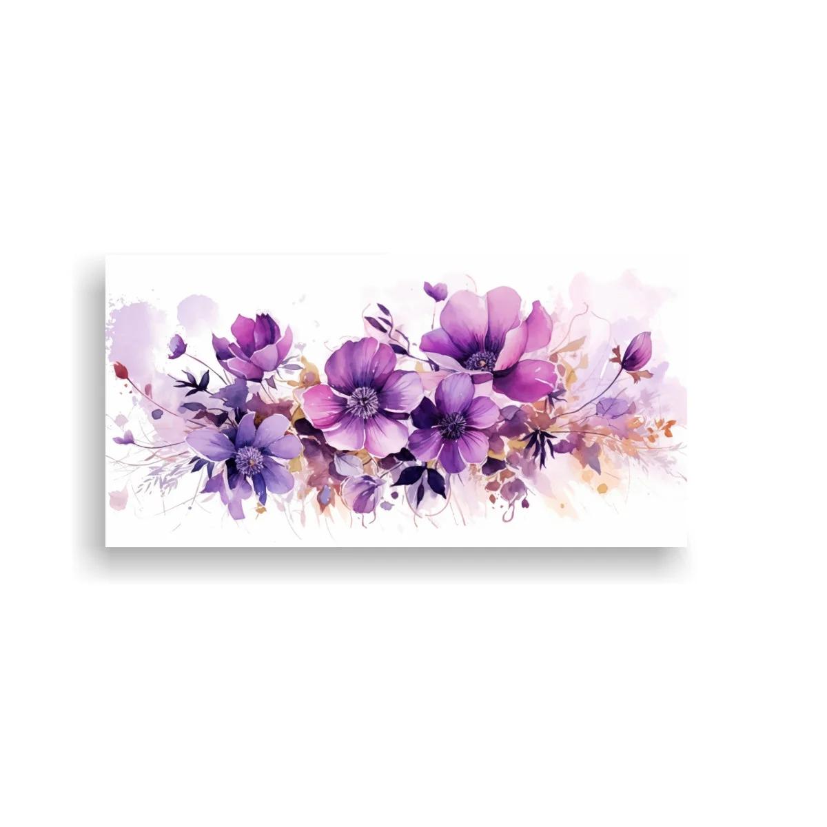 Cuadro flores moradas en acuarela panorámicas