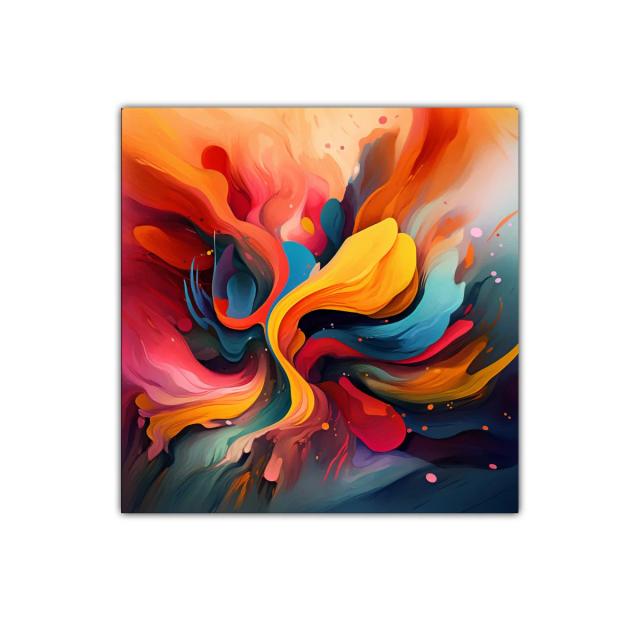 Cuadro abstracto con formas fluidas en colores vibrantes