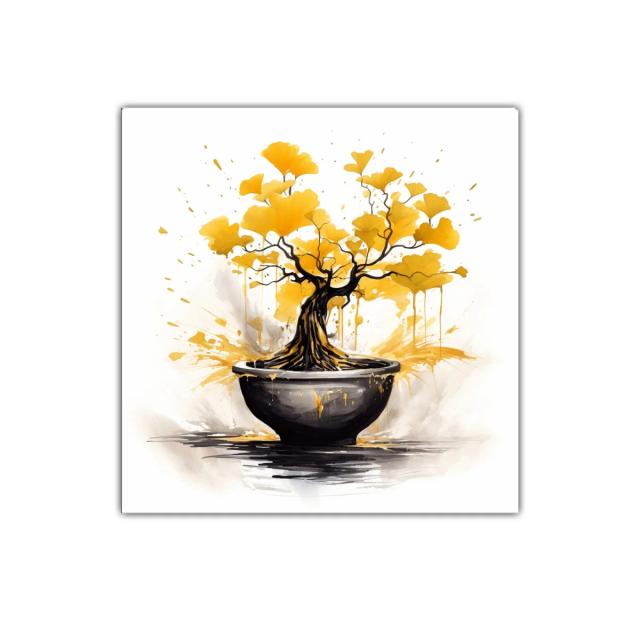 Árbol Dorado con Ramas Abstractas en Maceta Negra