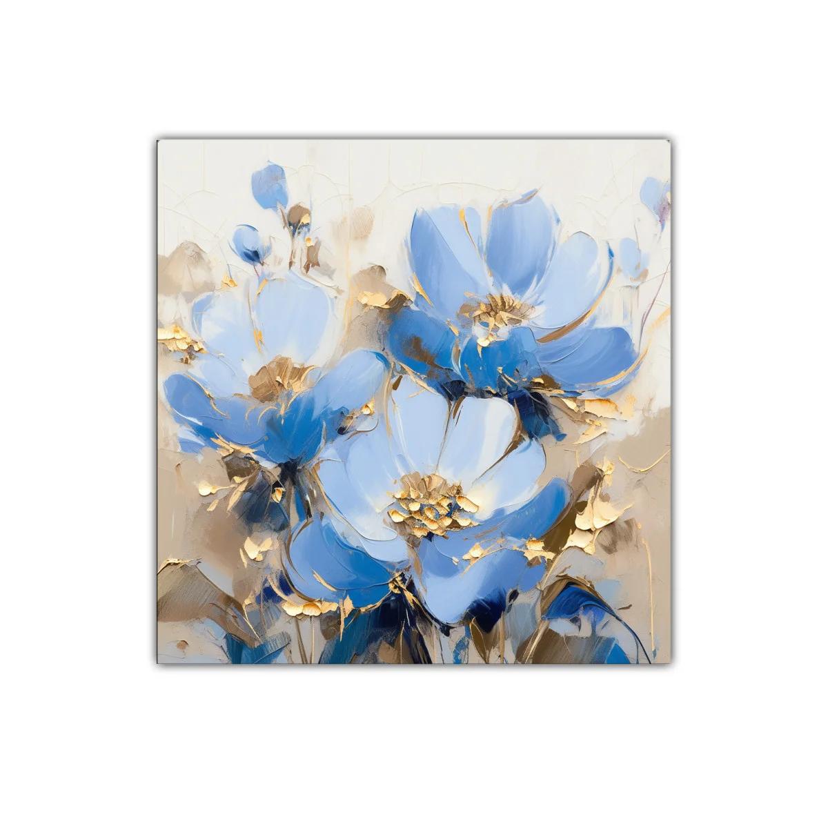 Cuadro decorativo con flores en tonos azules y dorados — imagen principal