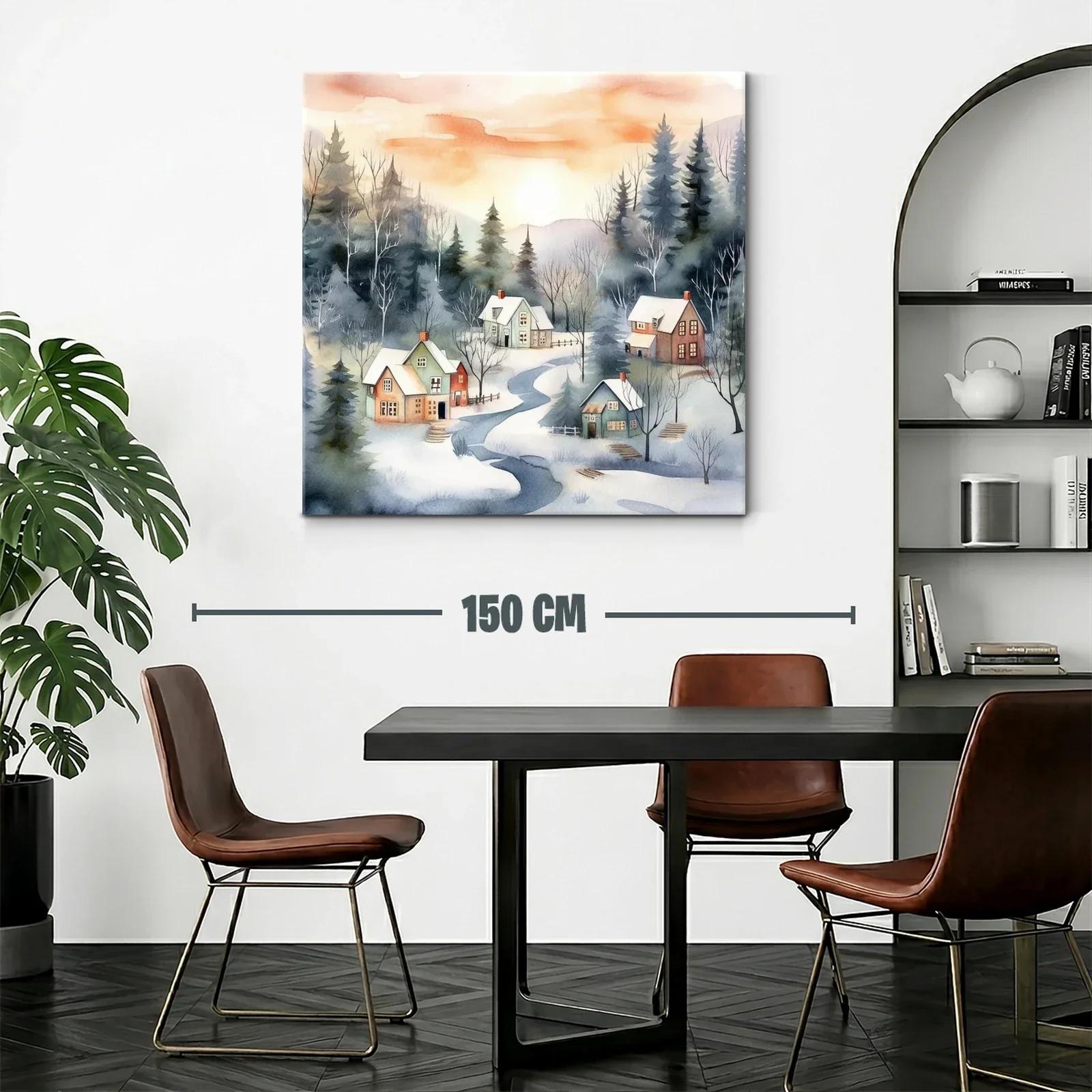 Paisaje invernal con riachuelos y cabañas al amanecer — miniatura 2