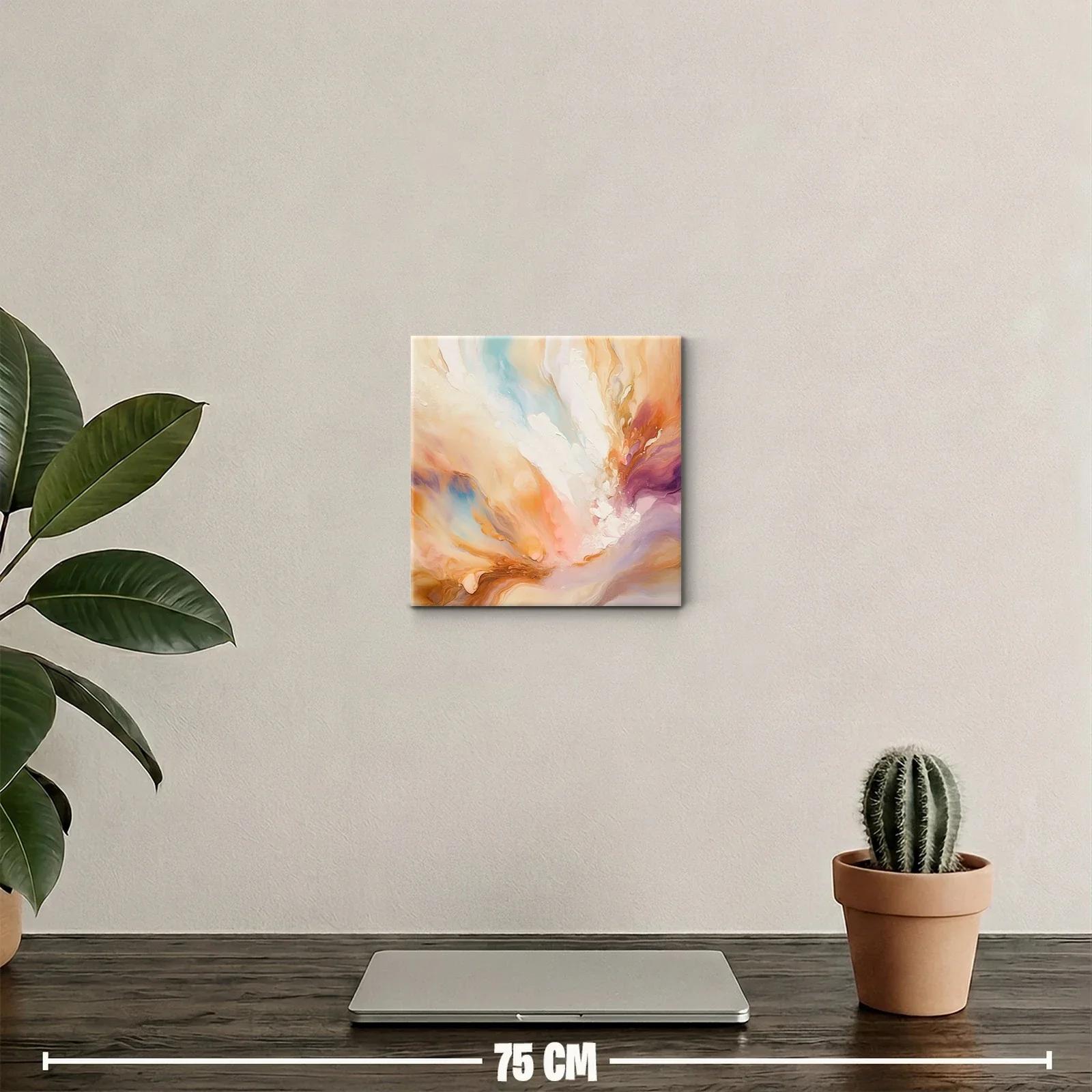 Cuadro abstracto con tonos pastel y cálidos envolventes — miniatura 2