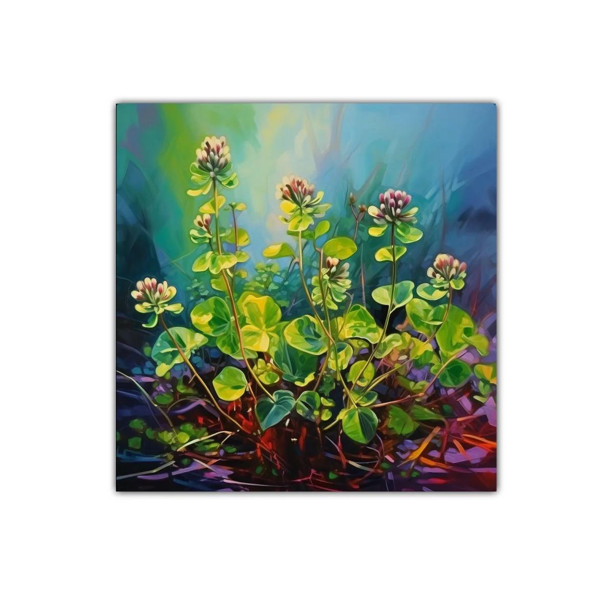 Cuadro decorativo con representación natural de tréboles verdes — imagen principal