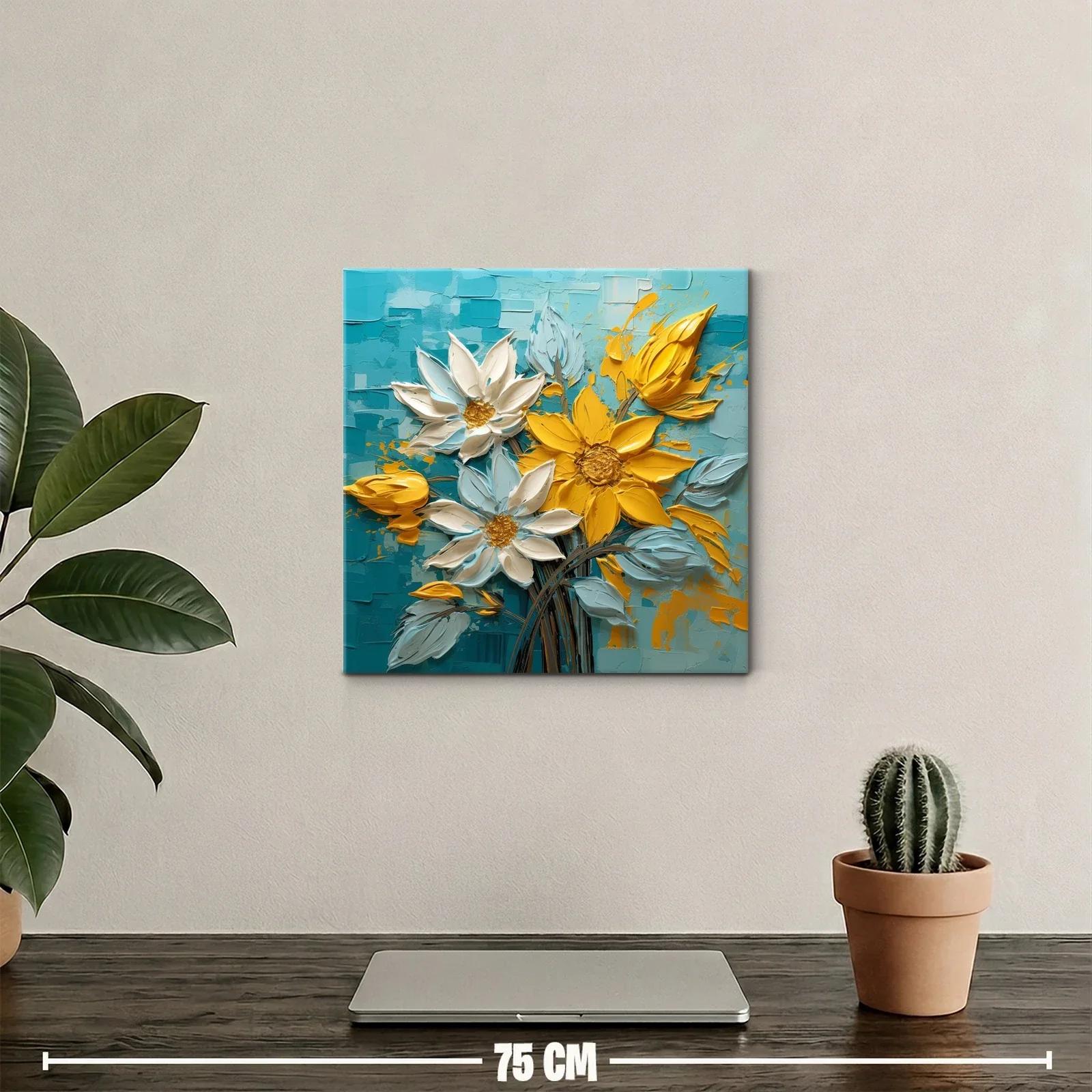 Cuadro floral vibrante con tonos amarillos y azules — miniatura 2