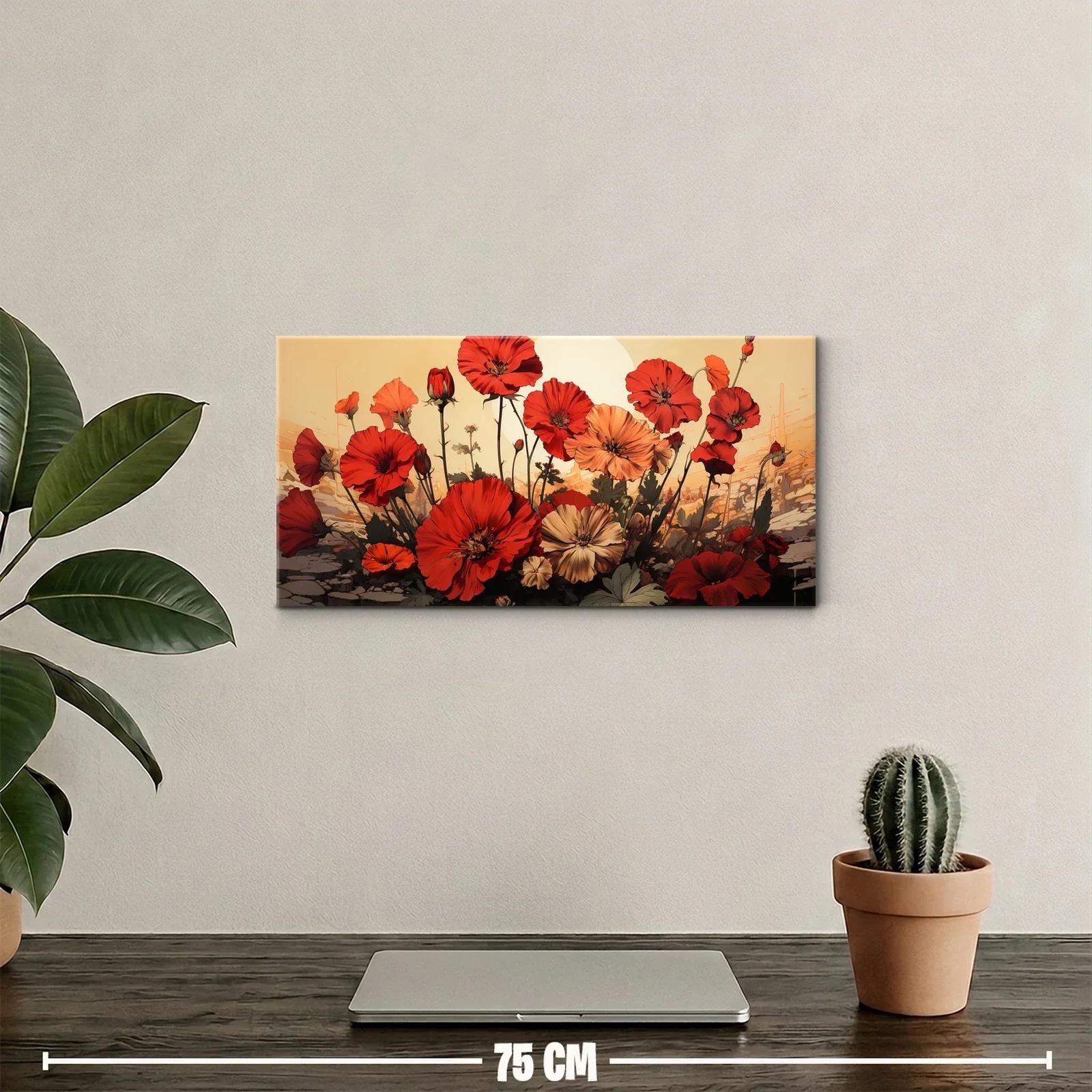 Cuadro amapolas rojas con ramillete panorámico — miniatura 2