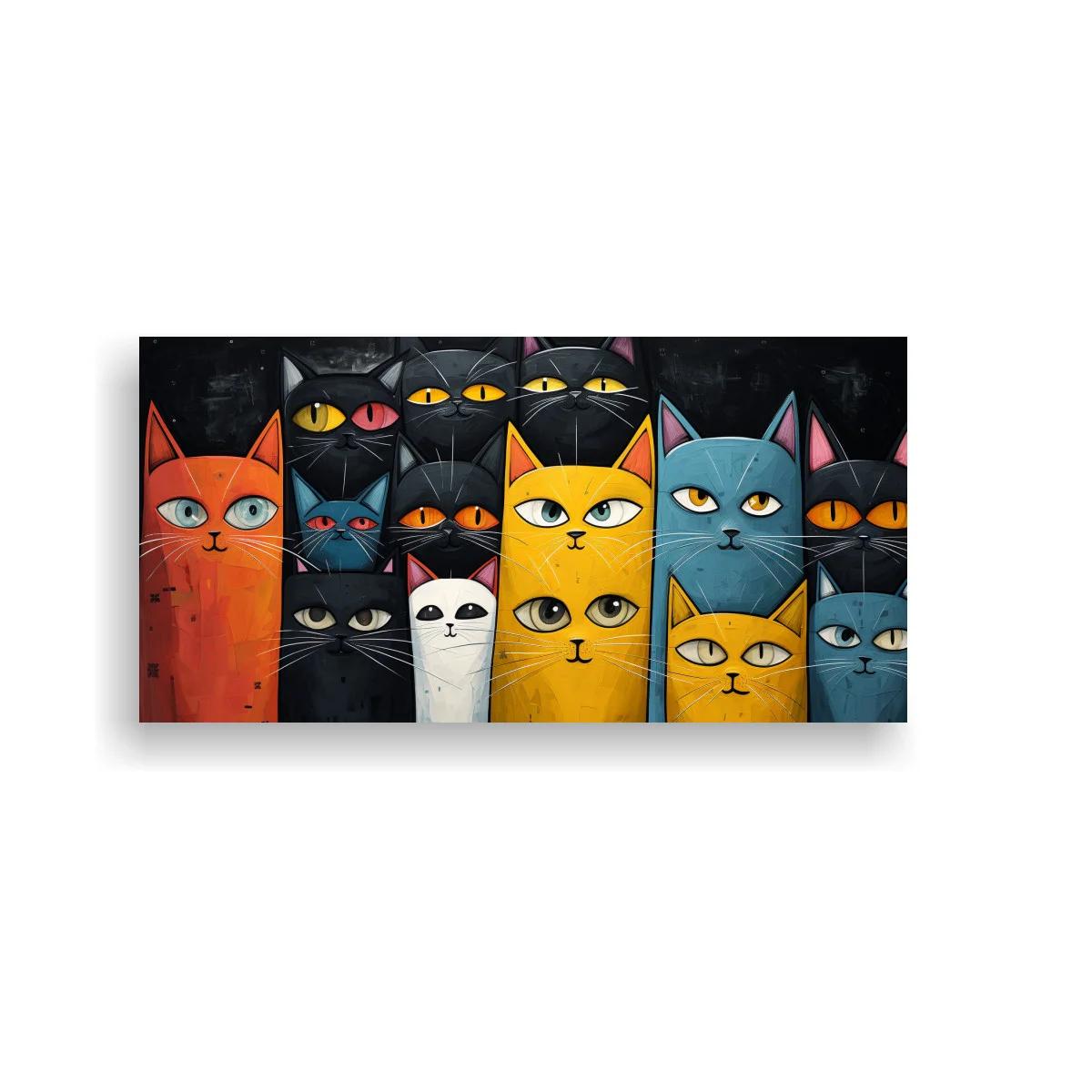 Cuadro grupo de gatos en retratos frontales