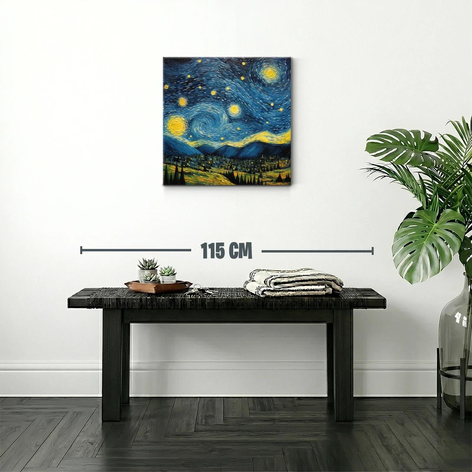 Cielo Nocturno Estrellado con Pueblo y Montañas — miniatura 2
